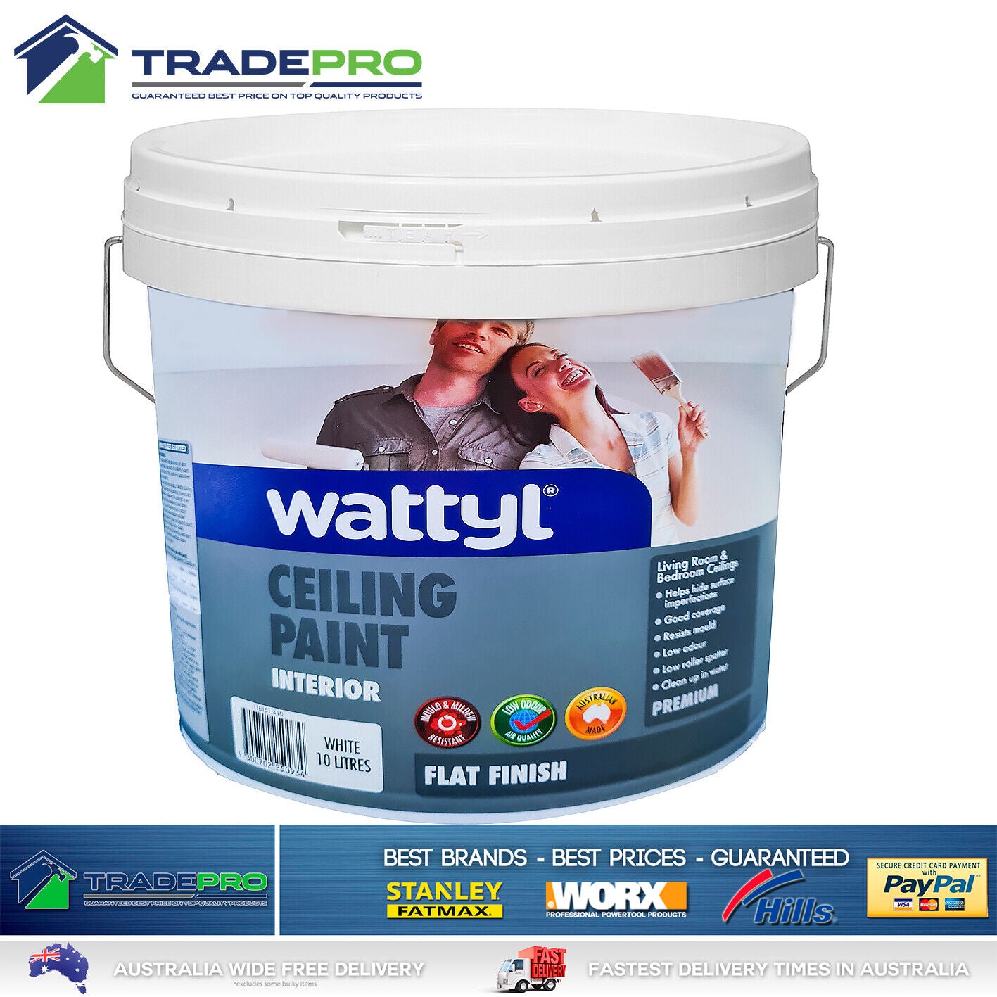 Paint White 10Ltr Wattyl® Premium Flat Matt Ceiling White Interior 10Litre