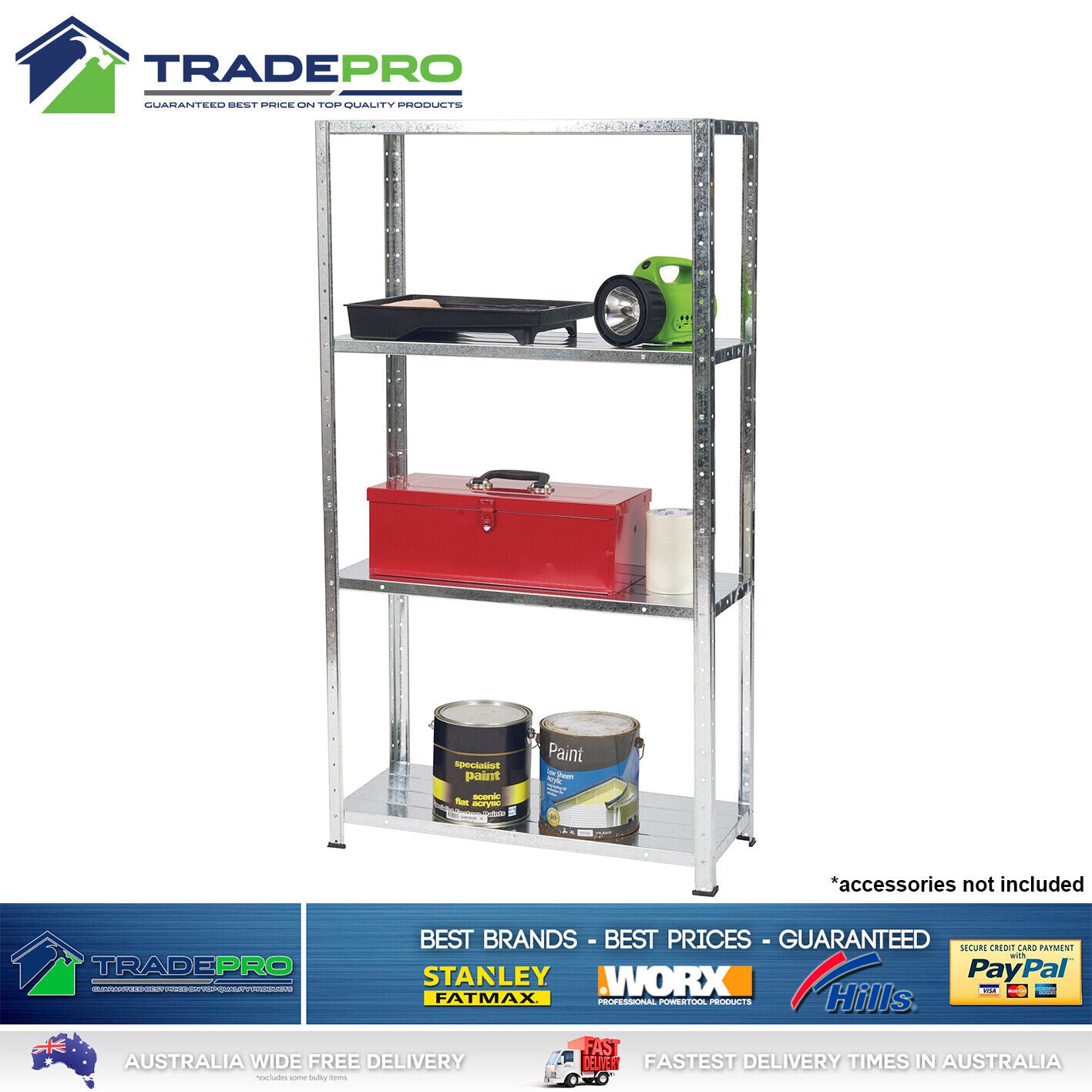 4 Shelf Metal Garage Shed Storage Unit Galvanised Steel 50kg Shelving Book Rack