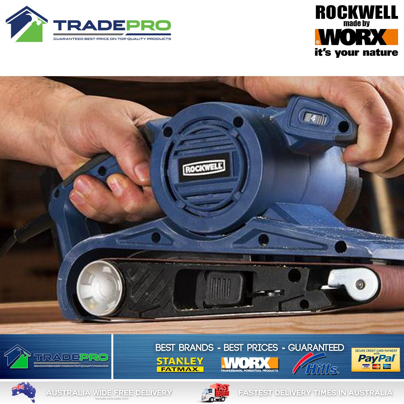 Electric Belt Sander 920w PRO 76 x 533mm with Wood Sandpaper & Dust Bag by Worx