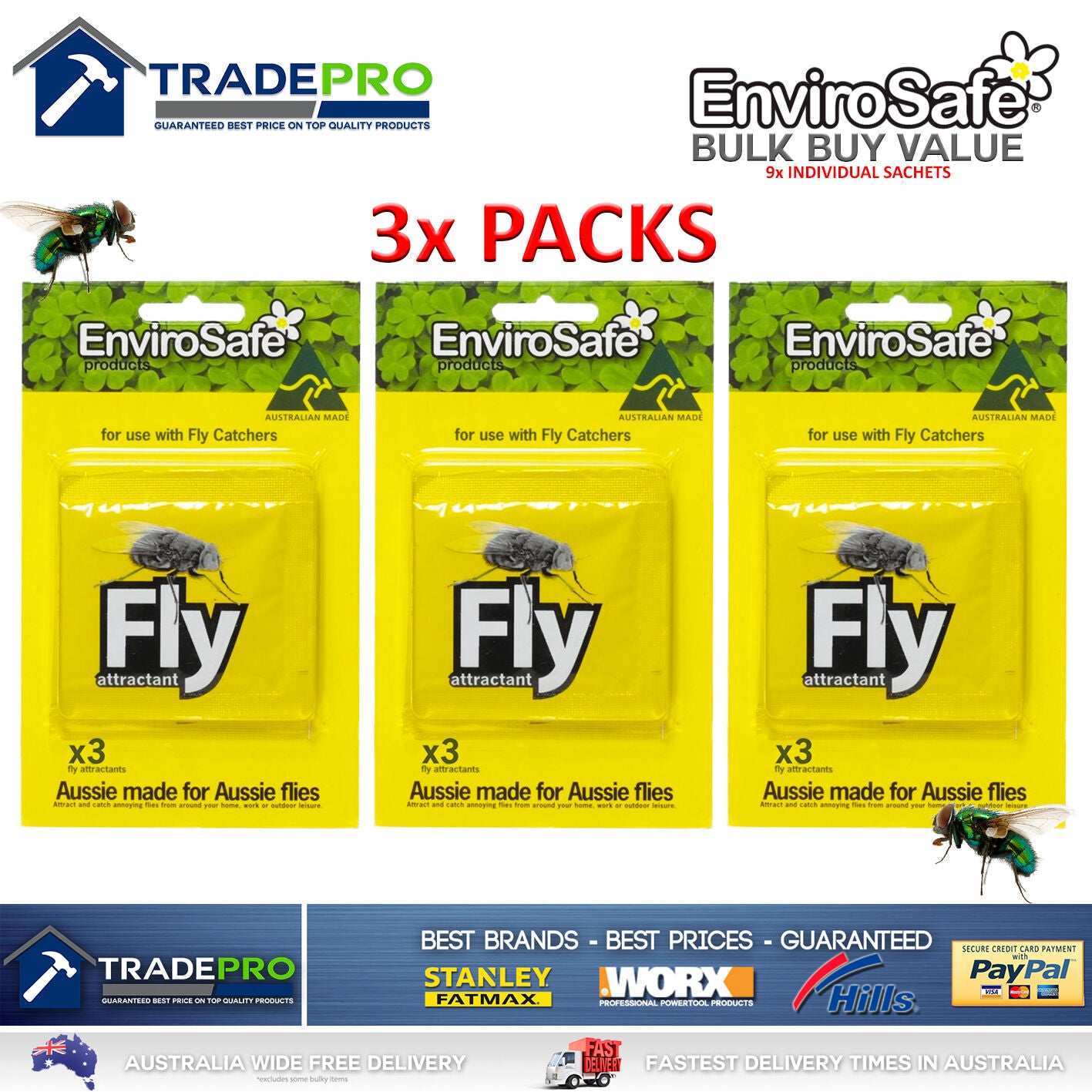 9x Envirosafe® Fly Attractant Refill Sachets for Fly & Wasp Trap Station 3x3PACK