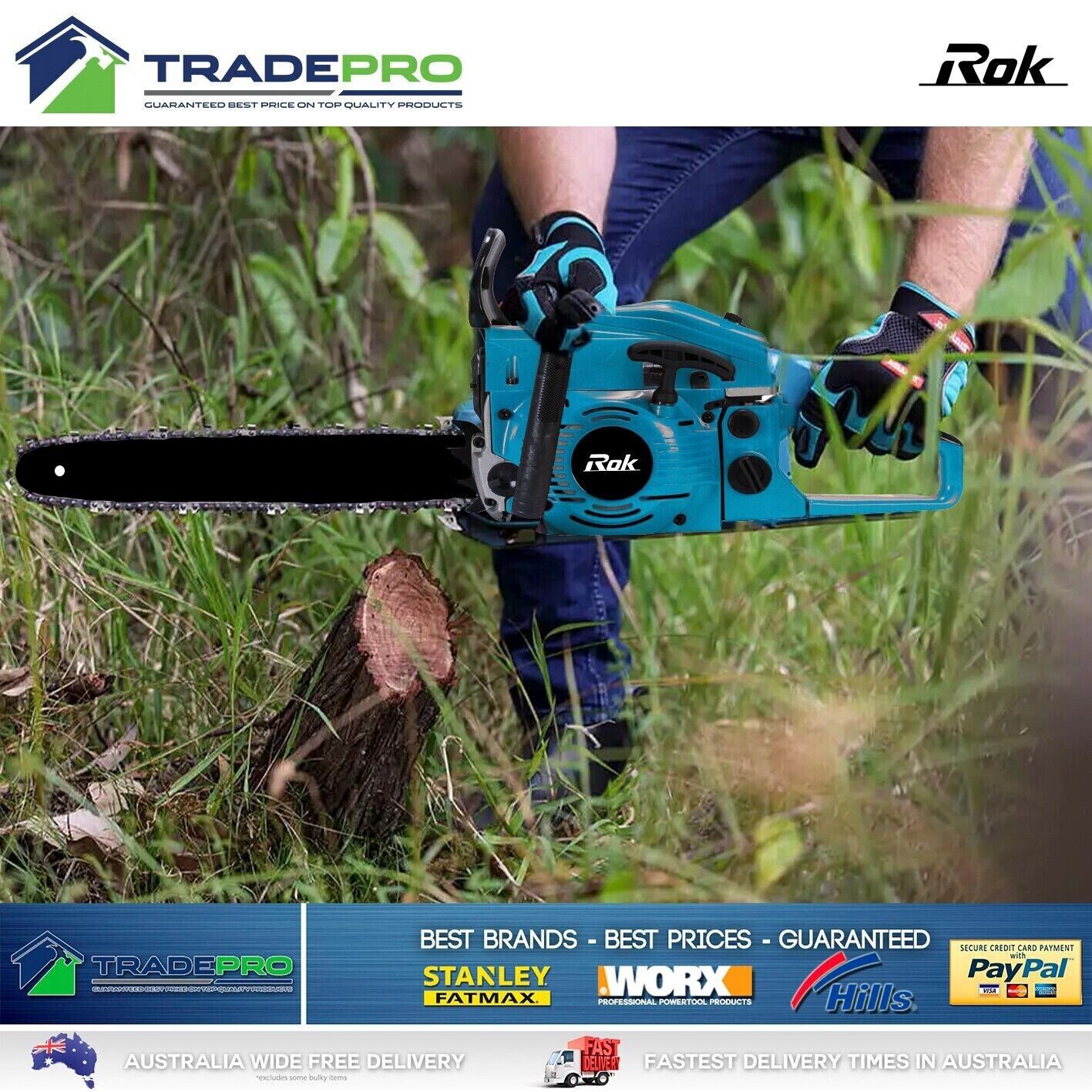 Chainsaw 45cc Rok® Commercial 400mm Bar Chain Saw Easy Start Chain Saw Tree PRO