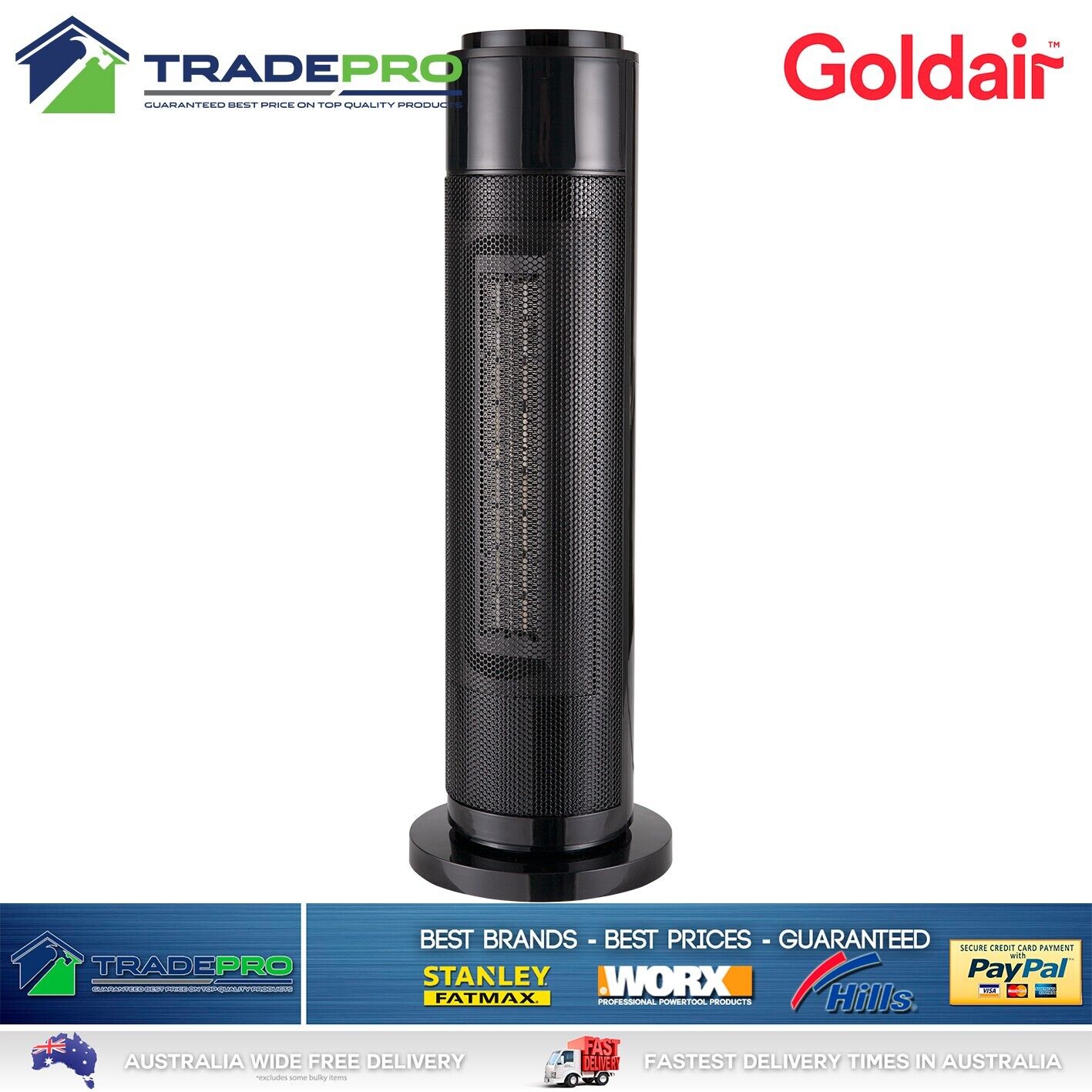 Tower Heater Electric Ceramic Goldair® Adjustable Large Warm Portable Oscillate