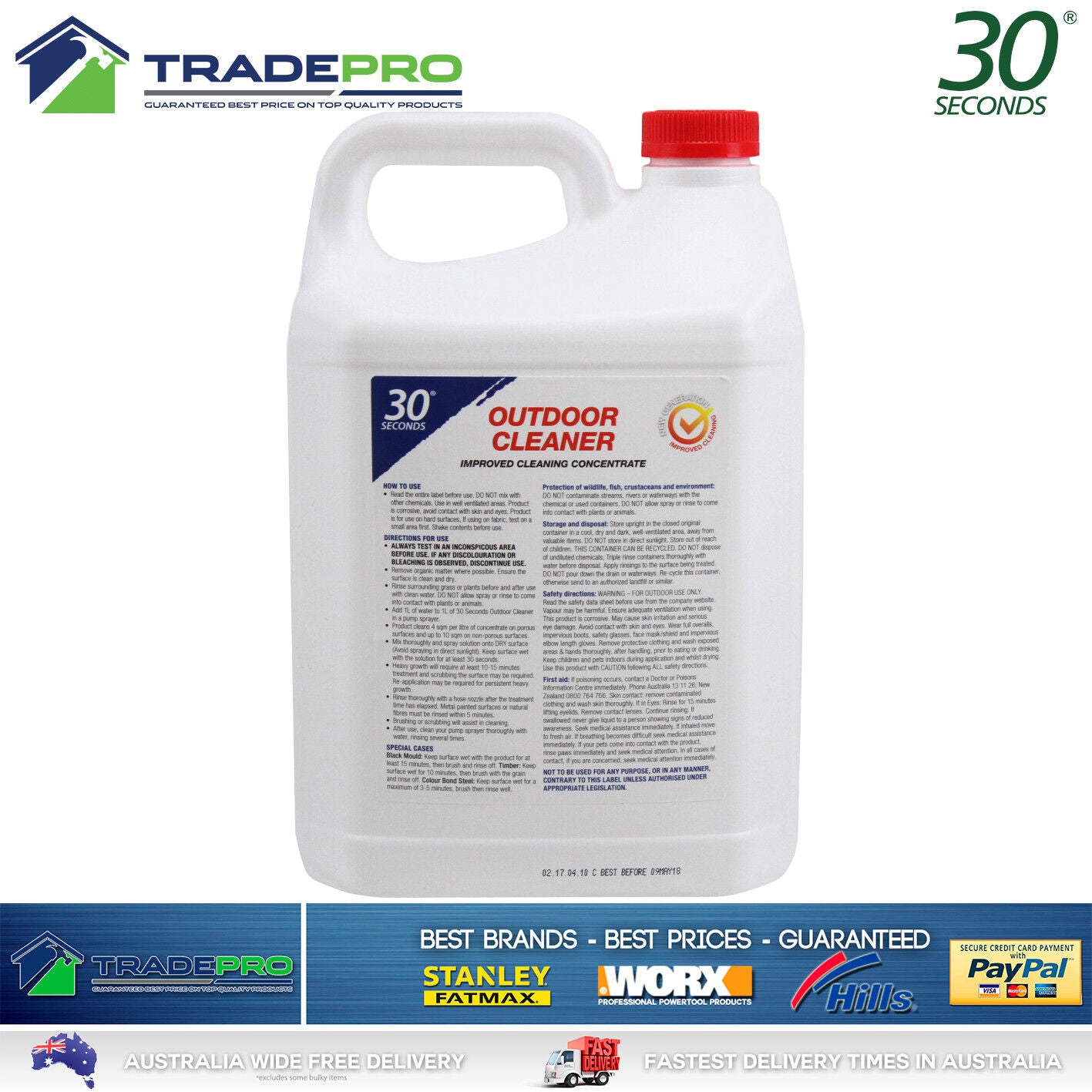 Outdoor Cleaner 30 Seconds 5Ltr NEW FORMULA PRO Concentrate Moss Mould Algae 5L