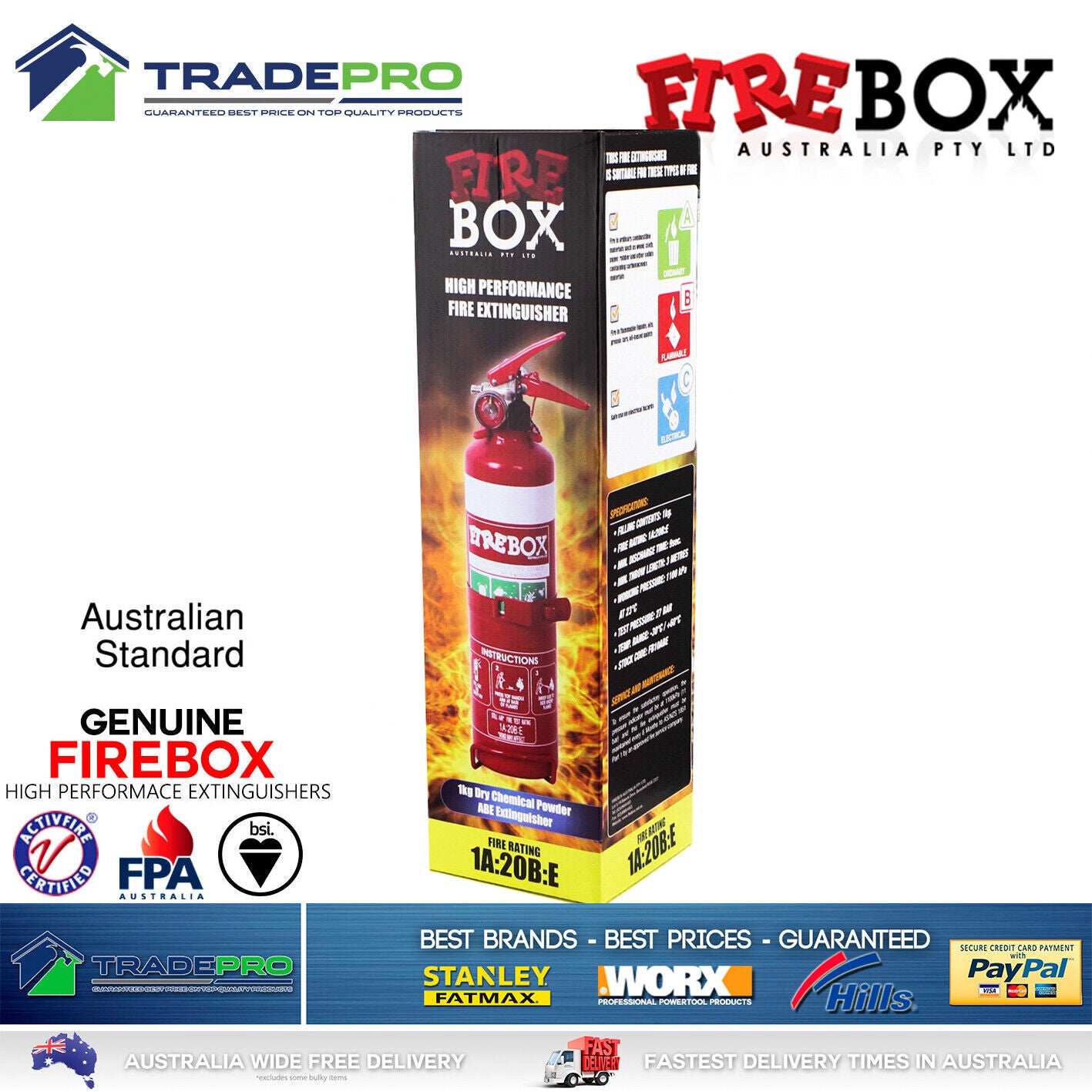 Fire Extinguisher & Blanket Kit 1kg ABE Professional Dry Powder Bracket Car Home