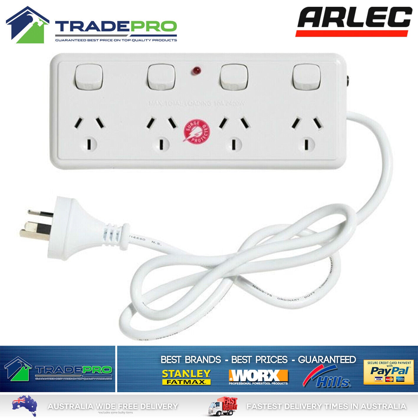 Power Board Surge Protector Arlec® Smart 4 Outlet Individual Switched White