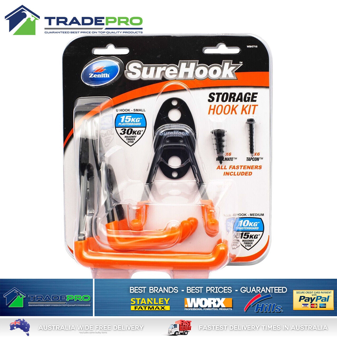 Bike Multi Storage Hook Kit Fastener Plasterboard Masonry Timber Hanging Hooks