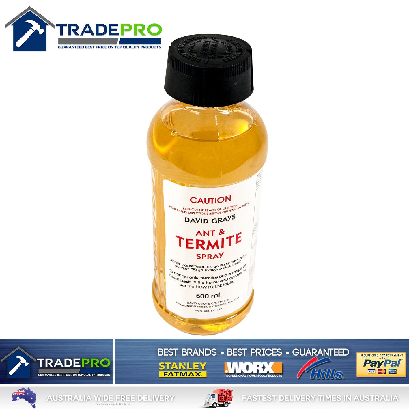 Termite Ant Cockroach Spray 500ml PRO Permethrin Genuine David Grays Pest Killer