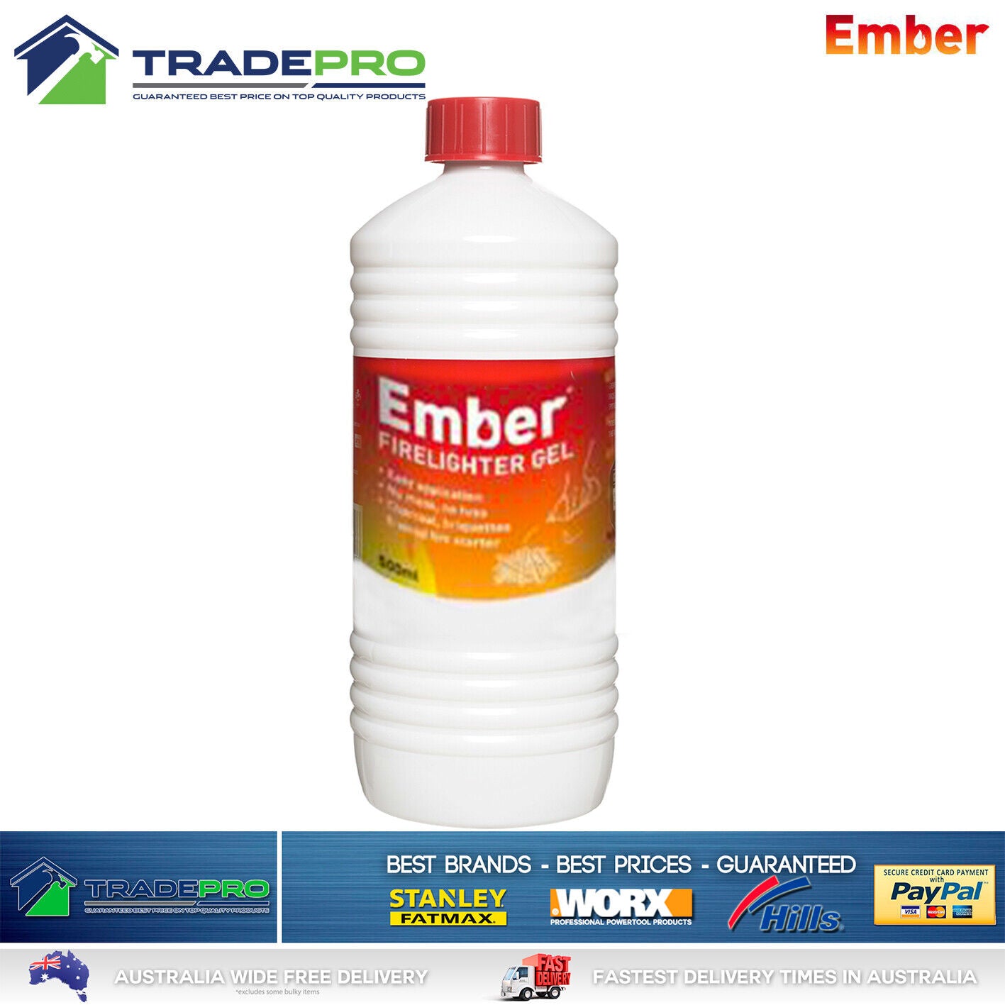 Ember Firelighter Fire Starter Gel 500ml Safe Charcoal BBQ Swiss Liquid Lighter