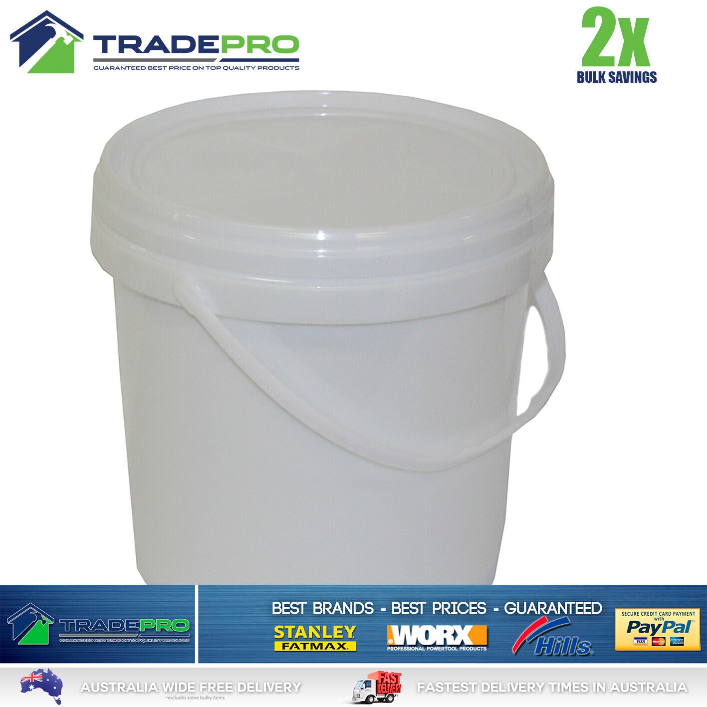 2x Quality Bucket with Lid & Handle 5Ltr H/Duty Premium Plastic Food Grade 5L