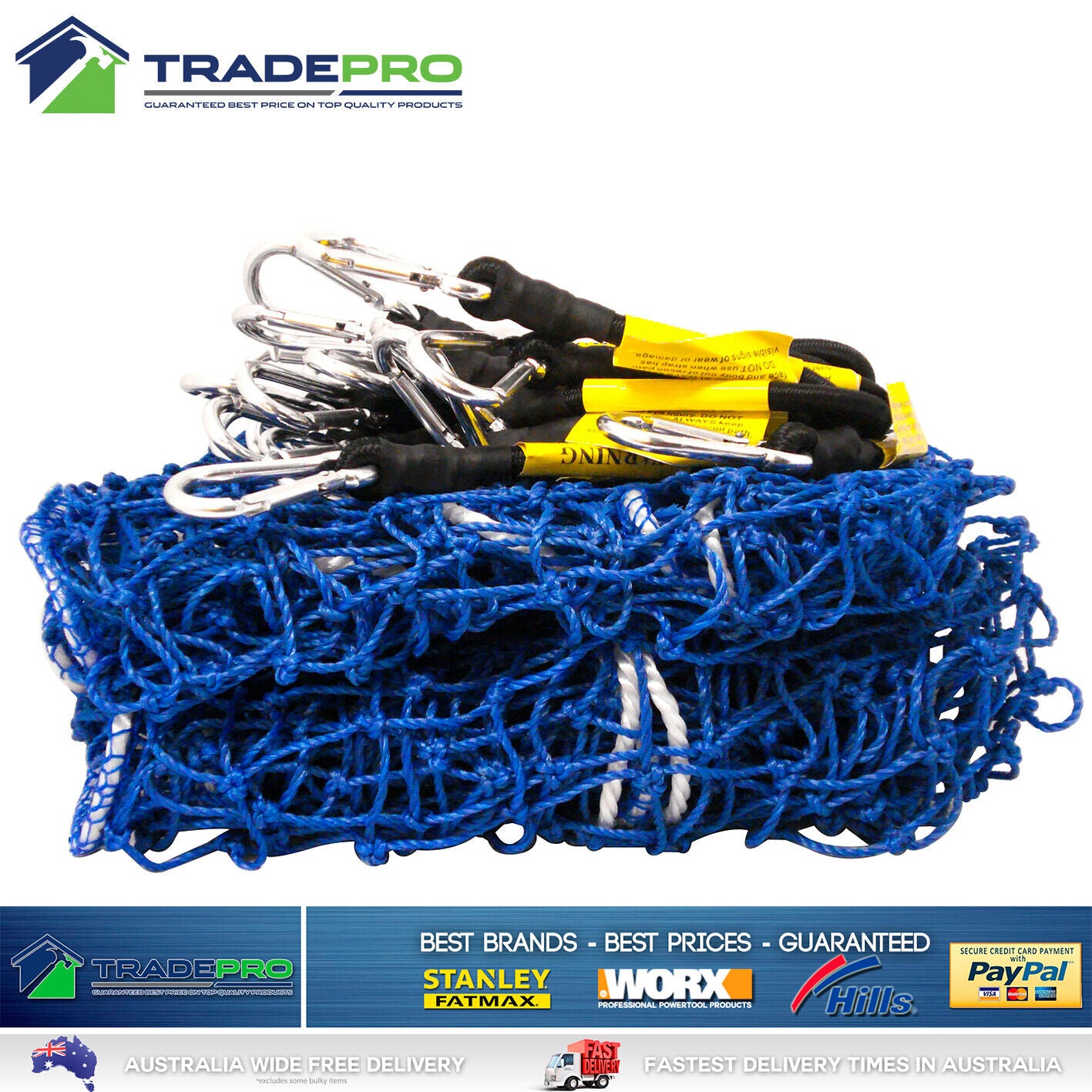 Cargo Net Ute Trailer Heavy Duty 2.5x3.0m Aust Legal with 10x H/Duty Tie Downs