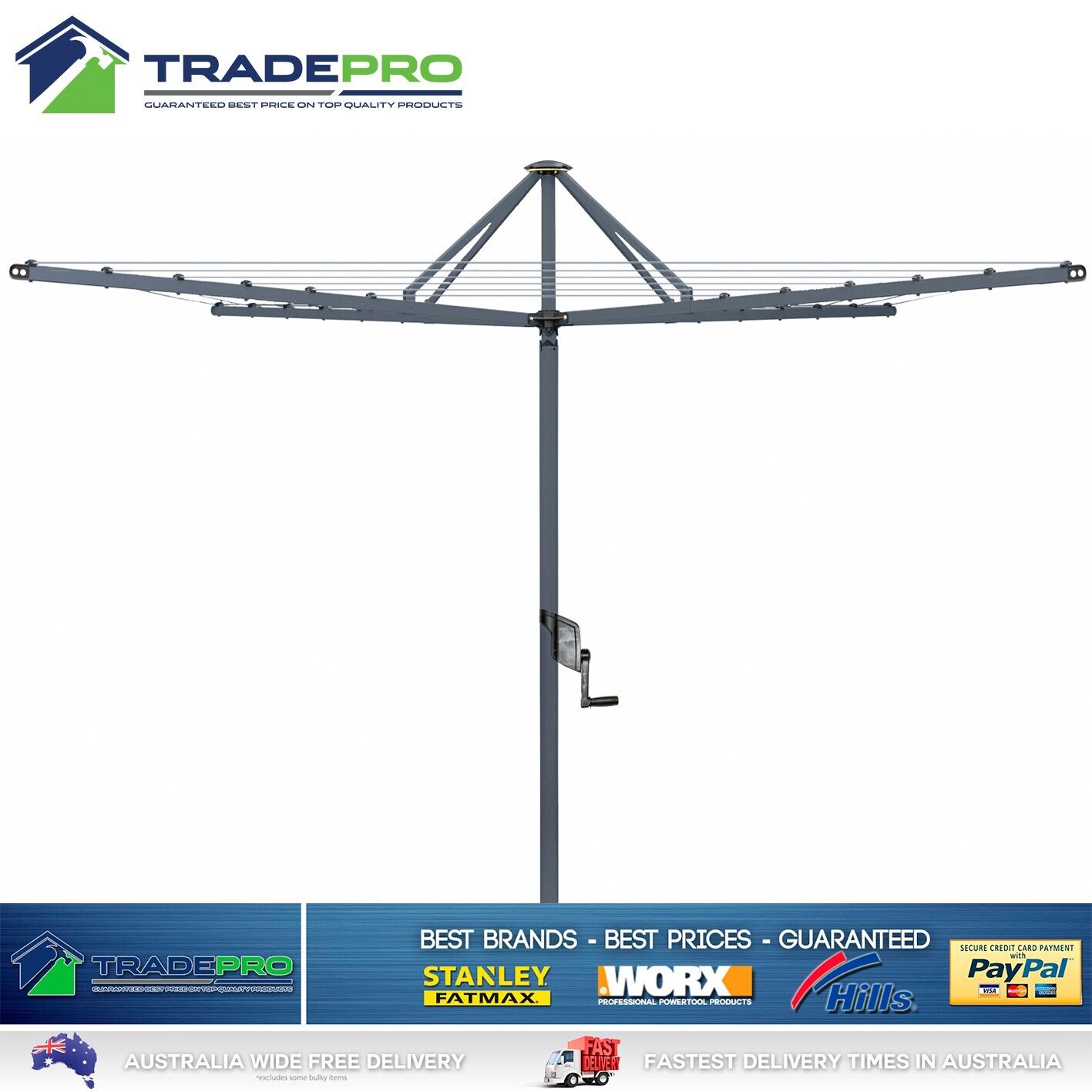 Clothesline Rotary 42 Hoist Everyday Folding Fold Down Clothes Line 42Mtr Grey