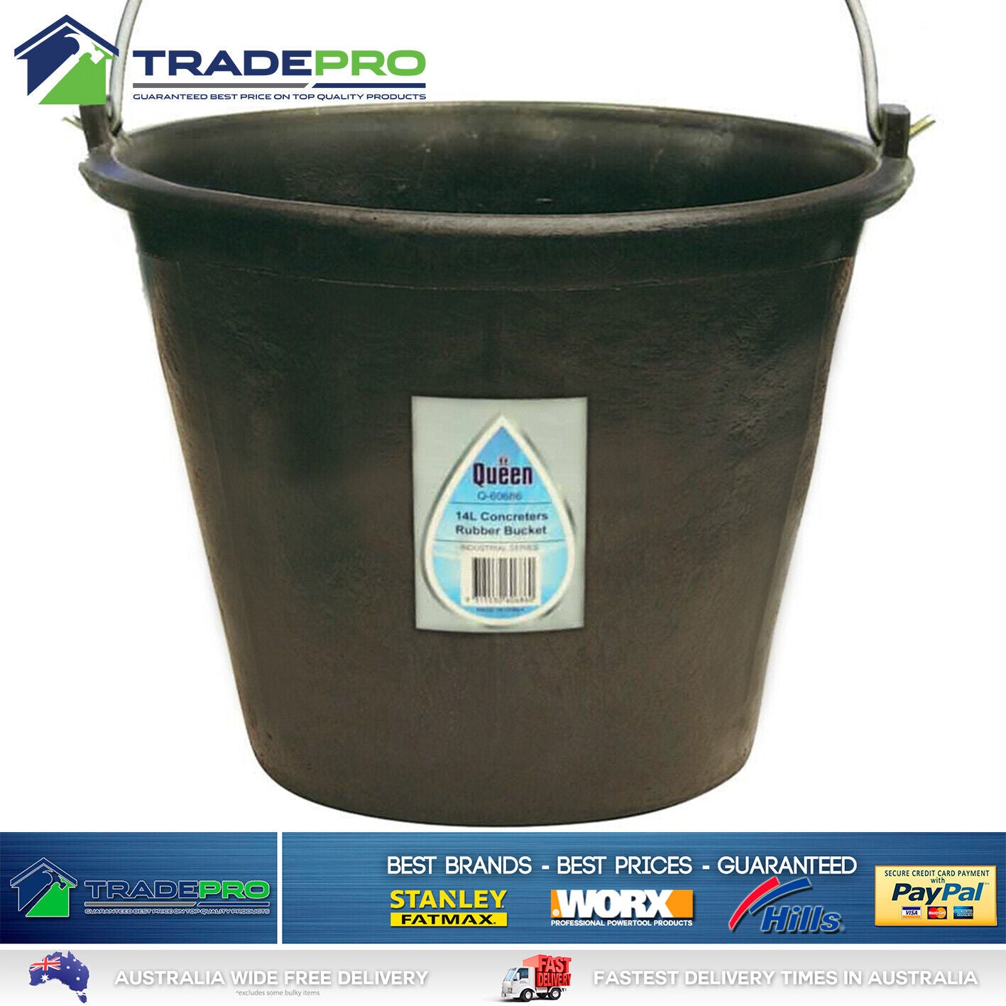 Bucket Rubber Heavy Duty Stock Safe with Handle 17.5 L Horse Commercial Cement