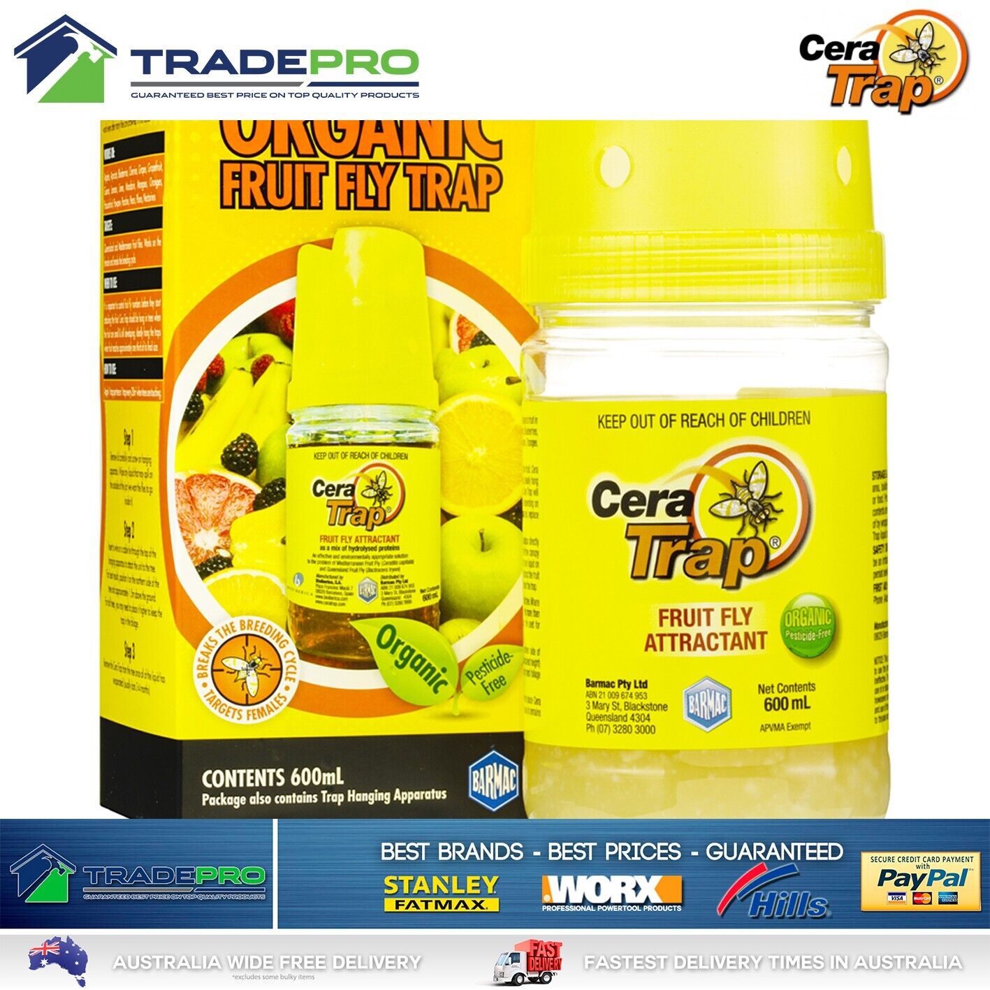 Fruit Fly Trap Cera Trap® 600ml Organic Fruitfly Catcher Natural Kit