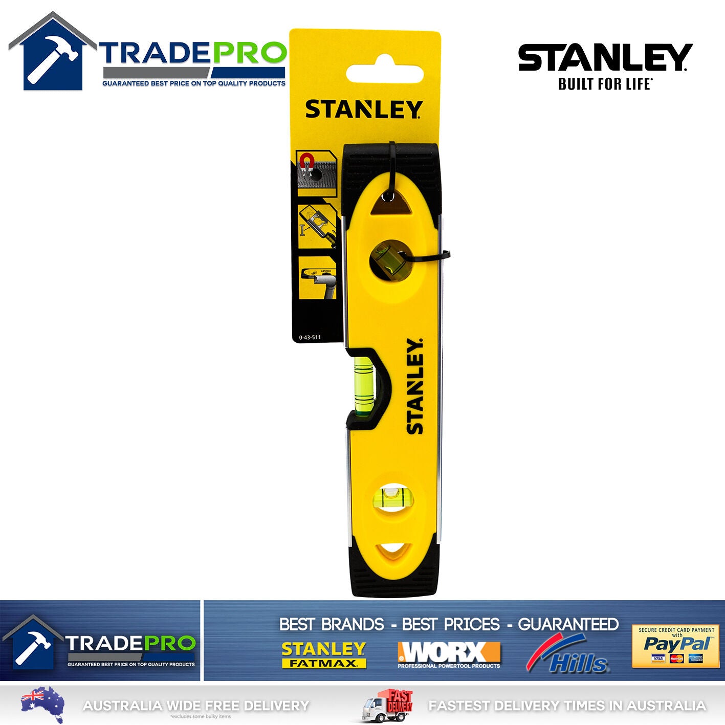 Torpedo Spirit Level Stanley® 230mm 9" PRO Magnetic Base Heavy Duty Shock Proof