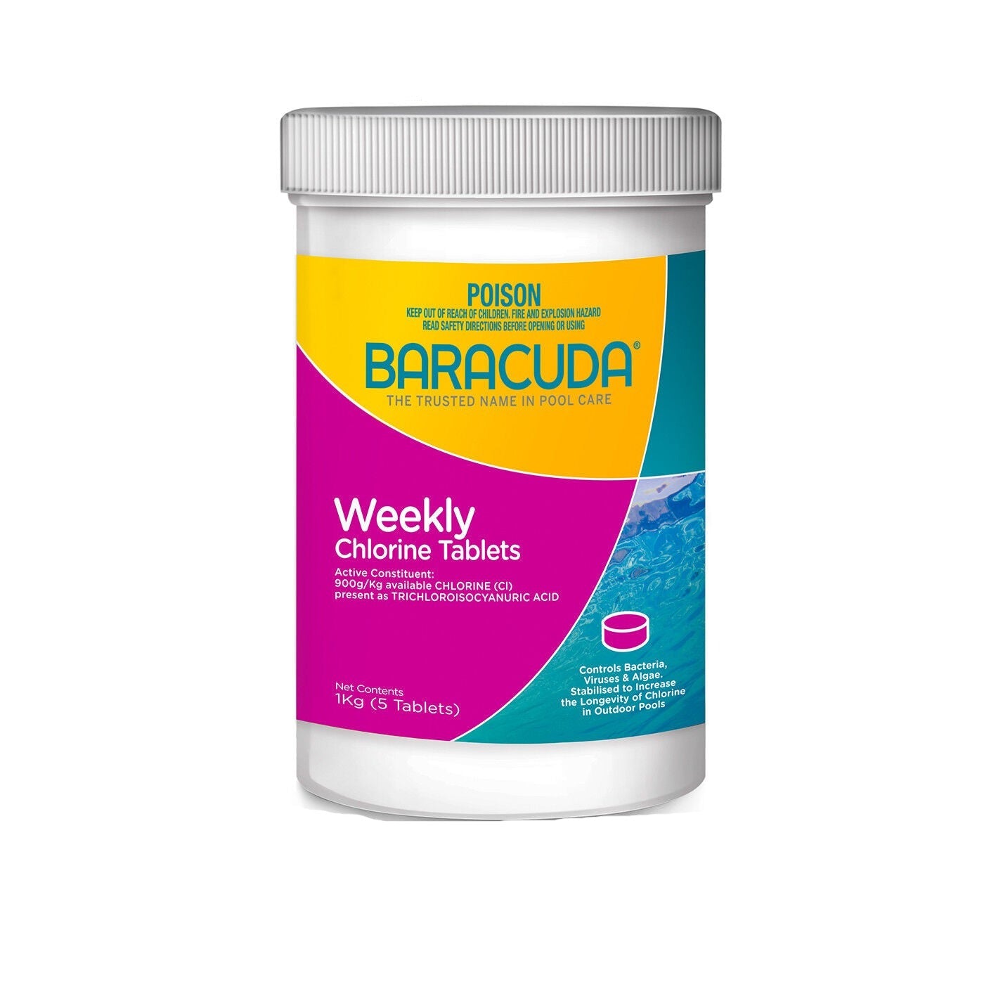 Pool Tablets PRO Once A Week Chlorine 1kg Baracuda Multi Action Water Sanitiser