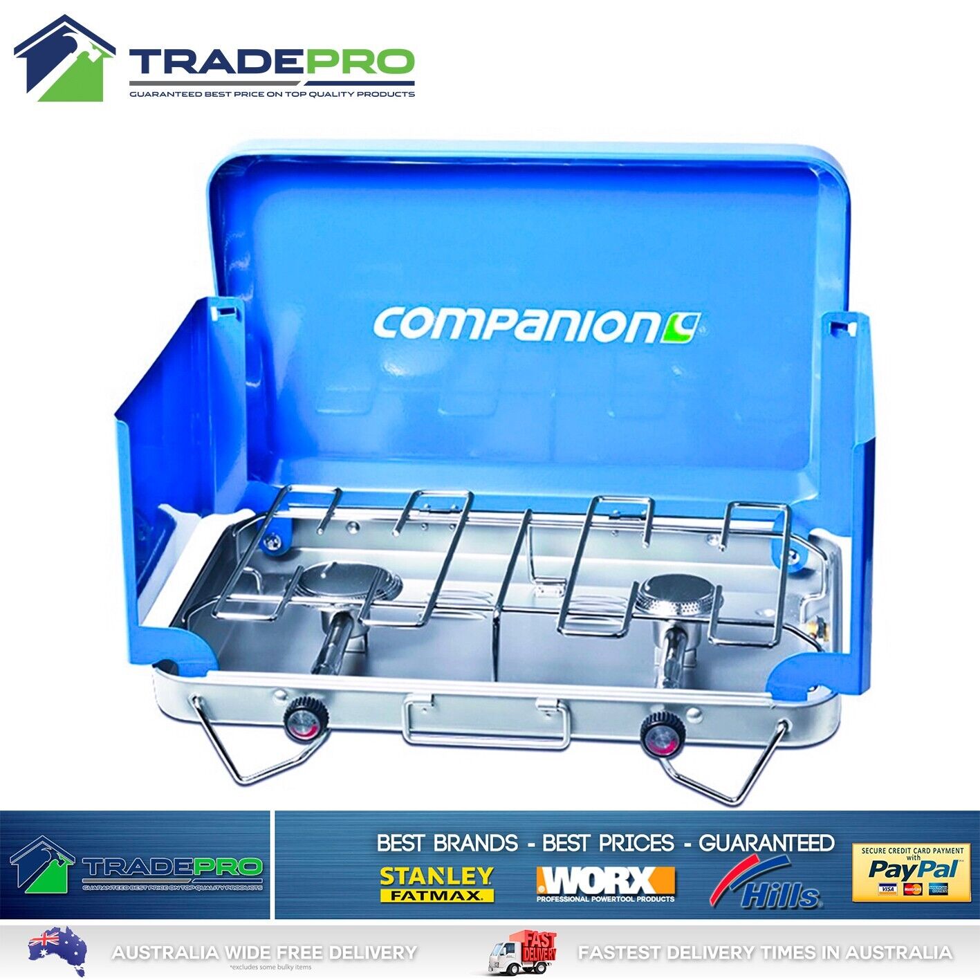 Gas Stove Companion Quality 2 Burner Camping Portable Cooker BBQ & Gas Hose PRO