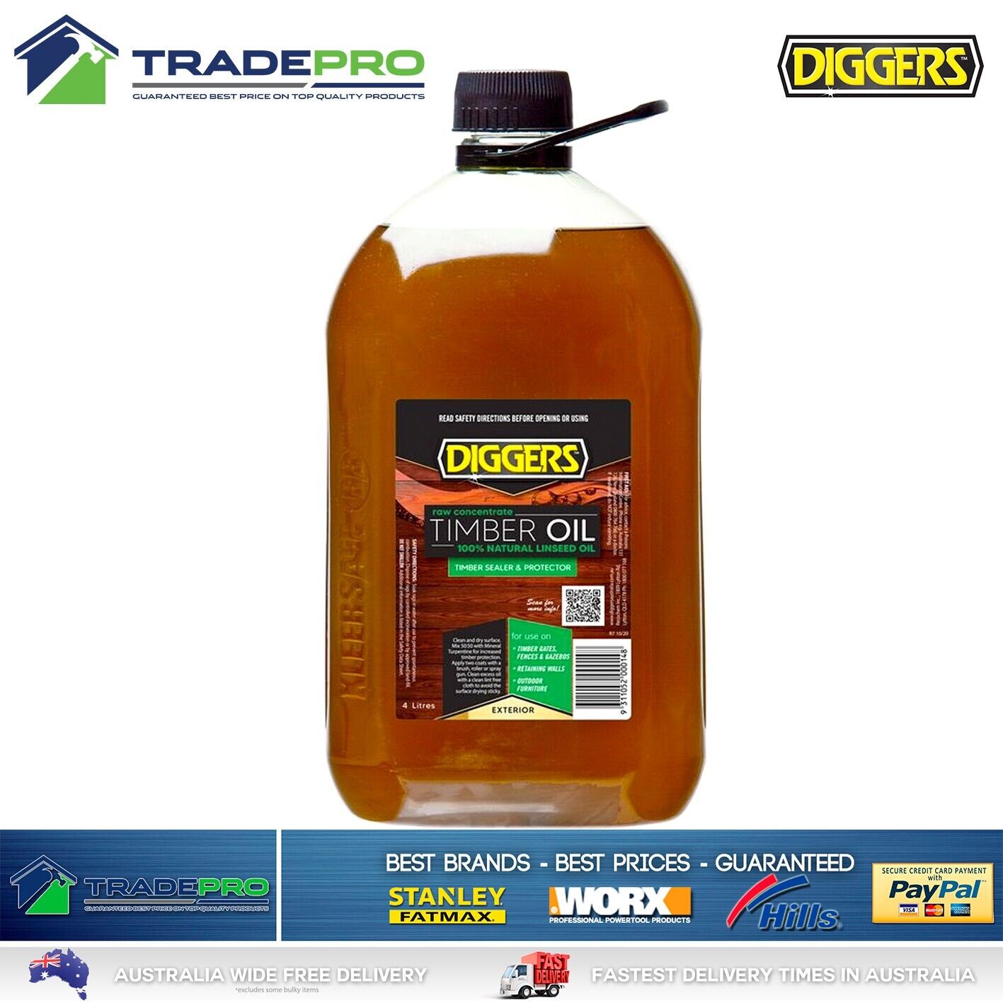 Linseed Oil 4L Raw Natural Timber Sealer 4LTR Wood Bat Furniture Protector PRO