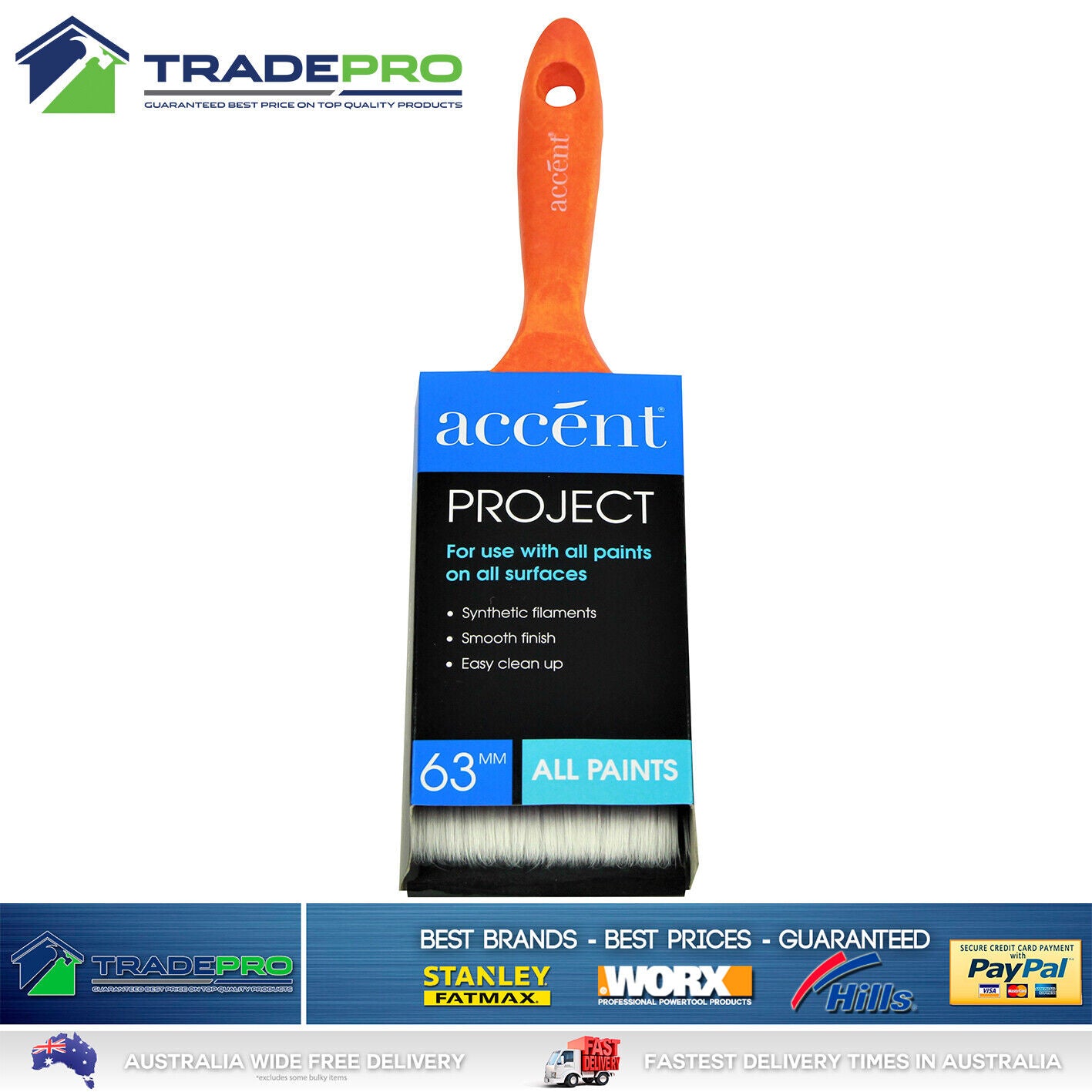 Brush Accent 63mm Quality PRO Paint Brush with Wood Handle Purdy Swan Style