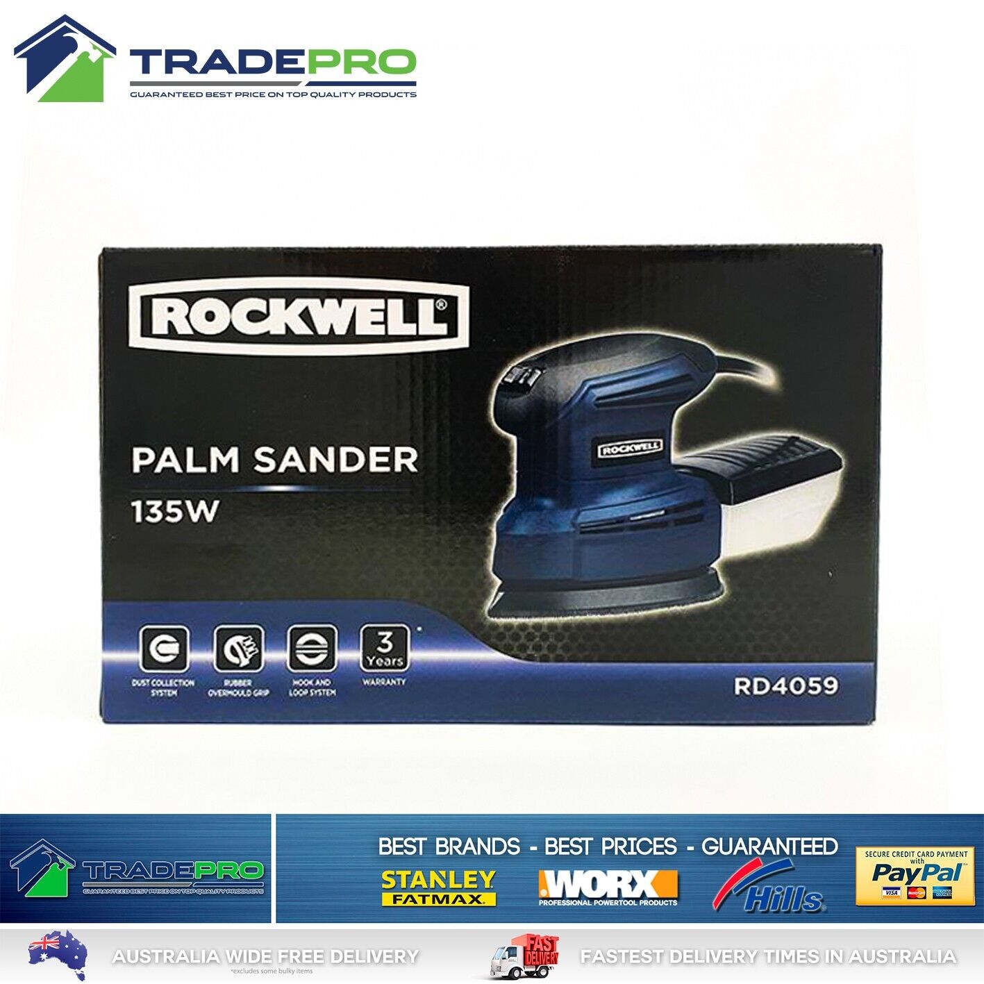 Electric Detail Palm Sander 135w PRO Quality with Bonus Sandpaper Orbital Mouse