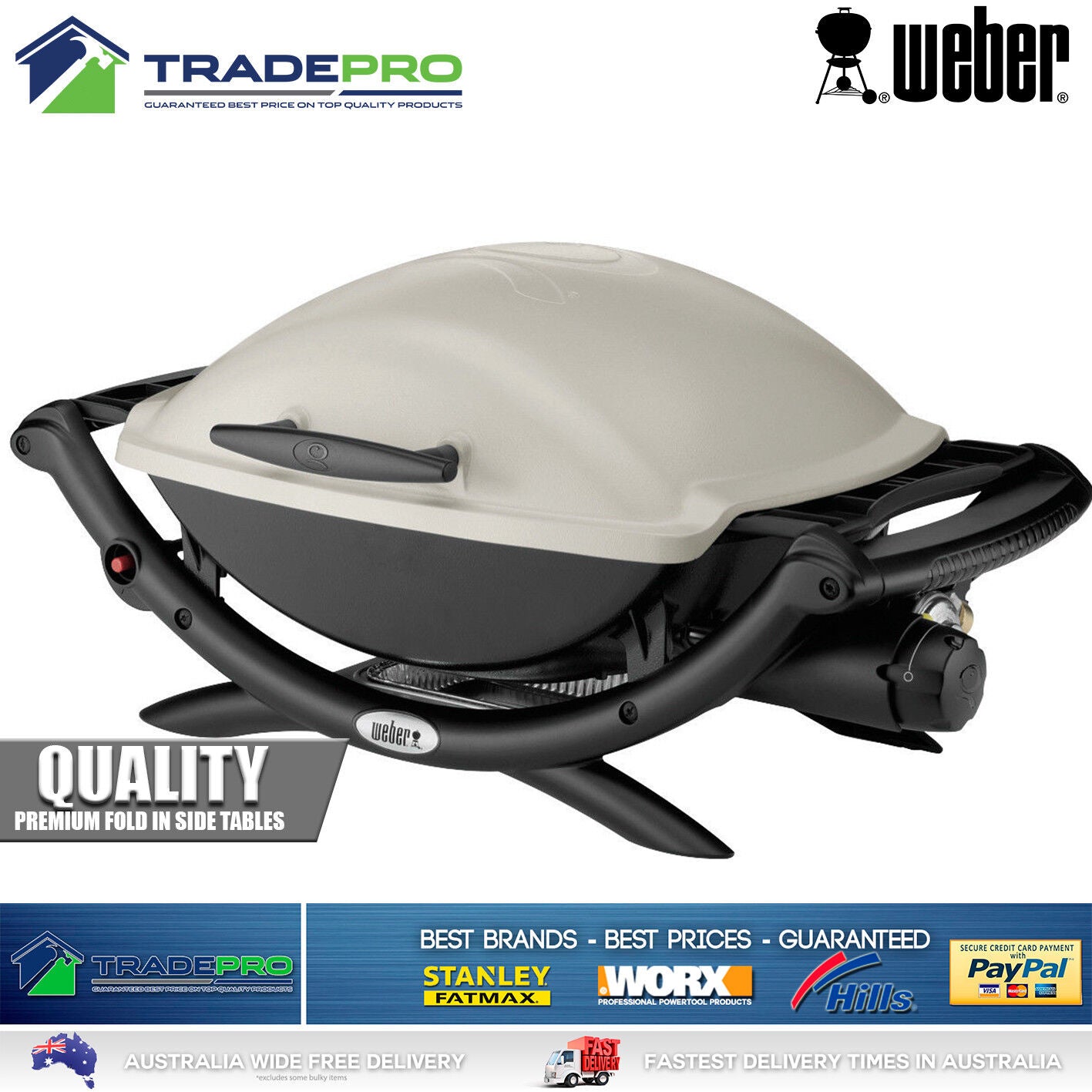 BBQ Weber Q2000 PRO Portable Gas Barbecue Grill Stainless Steel Burner with Hose
