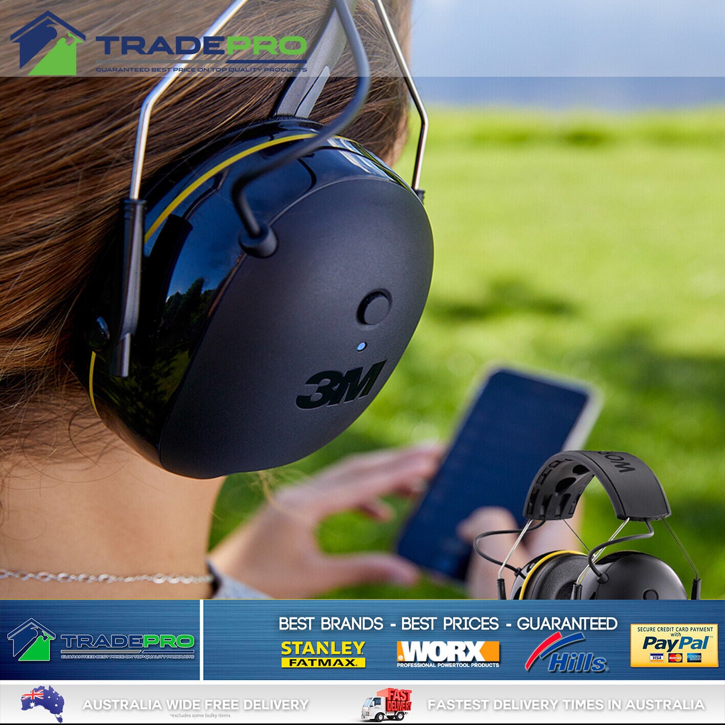 3M Worktunes Ear Muff Call Connect Bluetooth Wireless Hearing Protector Earmuff