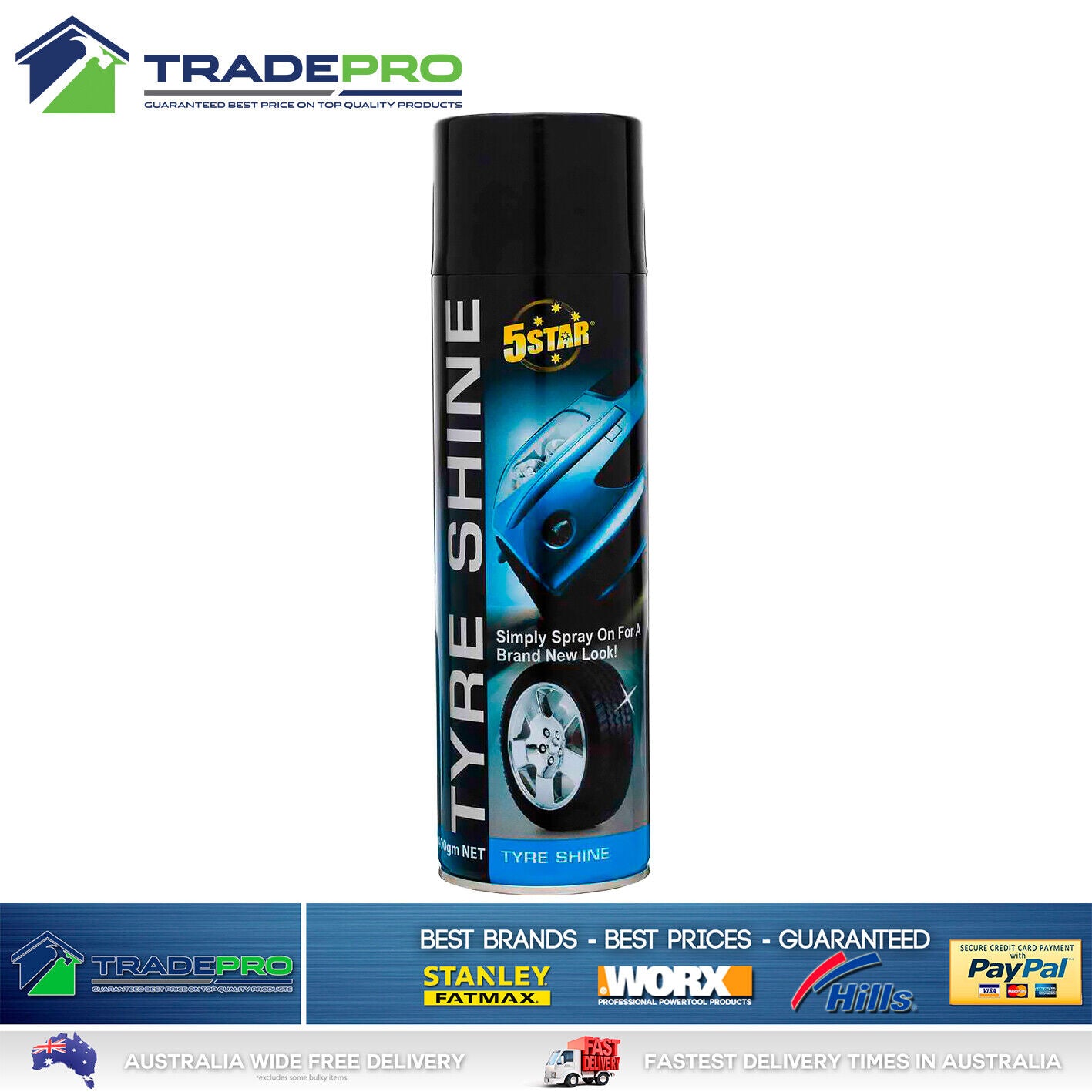 Tyre Shine Spray 350G Wet Look Car Truck Tyres Gloss 5 Star Mudflaps Black Mats