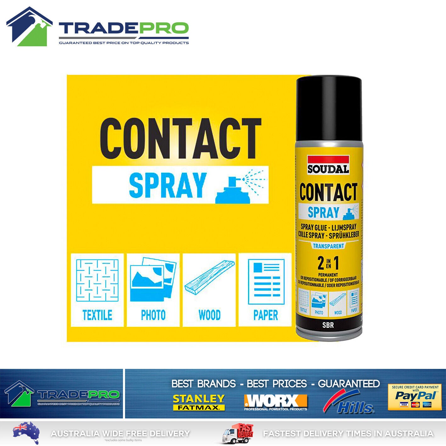 Contact Adhesive Spray Fast Grip Soudal 300ml Permanent Strong Glue Bonding Can