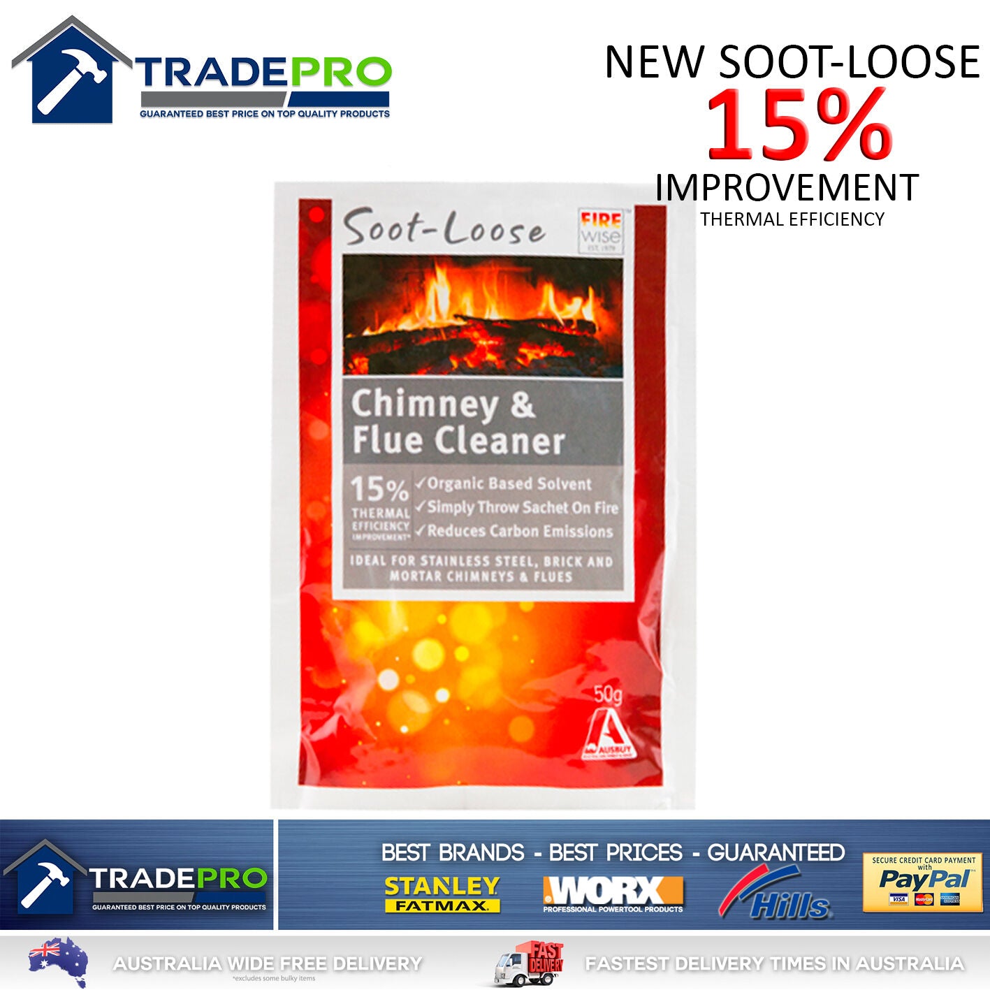 Soot Loose Chimney Flue Fire Cleaner 250g NEW Genuine Rubbedin Fireplace Clean
