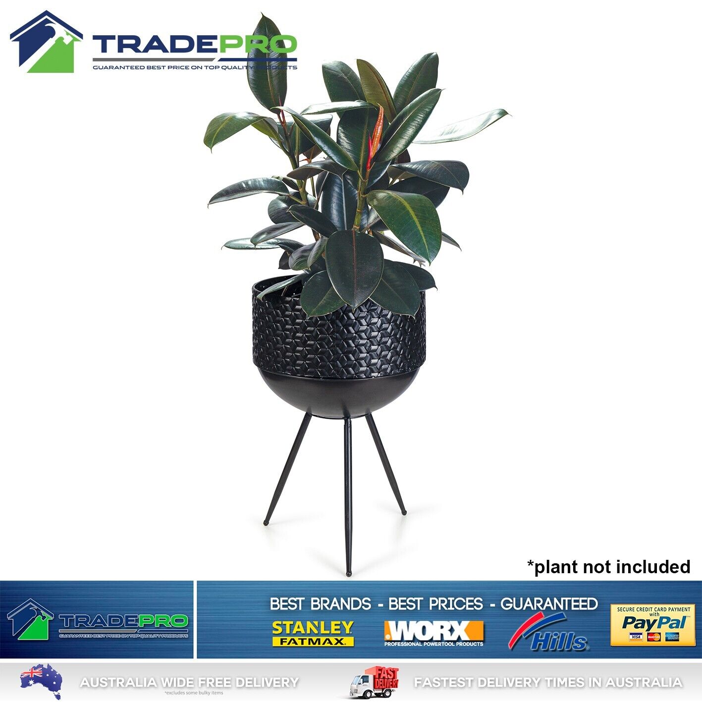 Plant Stand & Pot Luxe Bowl Black Metal Flower Planter Garden Rack Shelving Legs