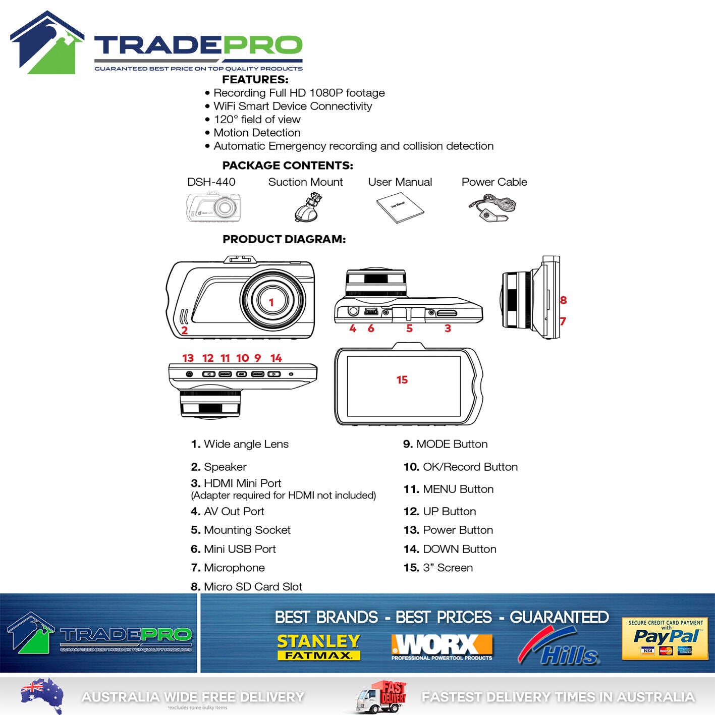 Dash Cam Car Camera Dashmate PRO 1080P HD LCD Video Recorder Motion Detection