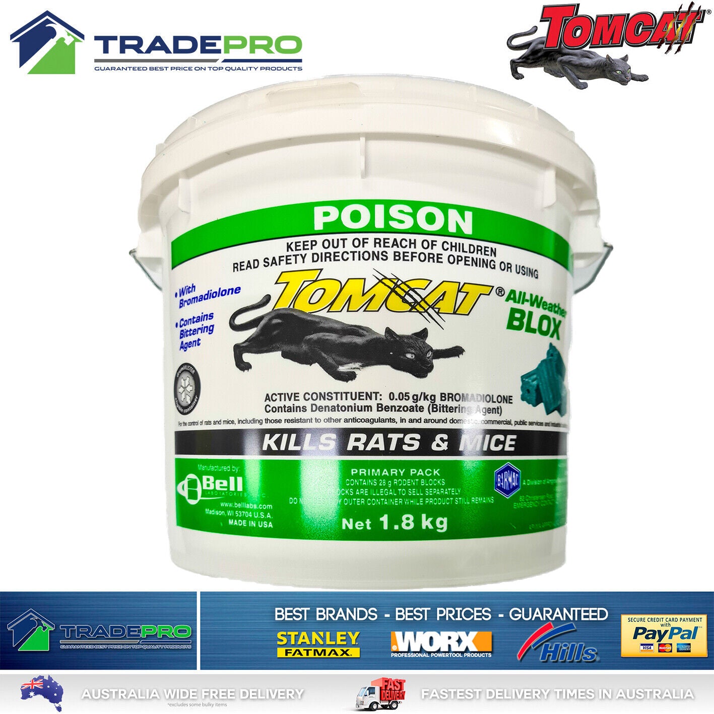Tomcat Ultra All Weather Blox 1.8kg PRO Rat Bait Mouse Trap Poison Rodent Killer