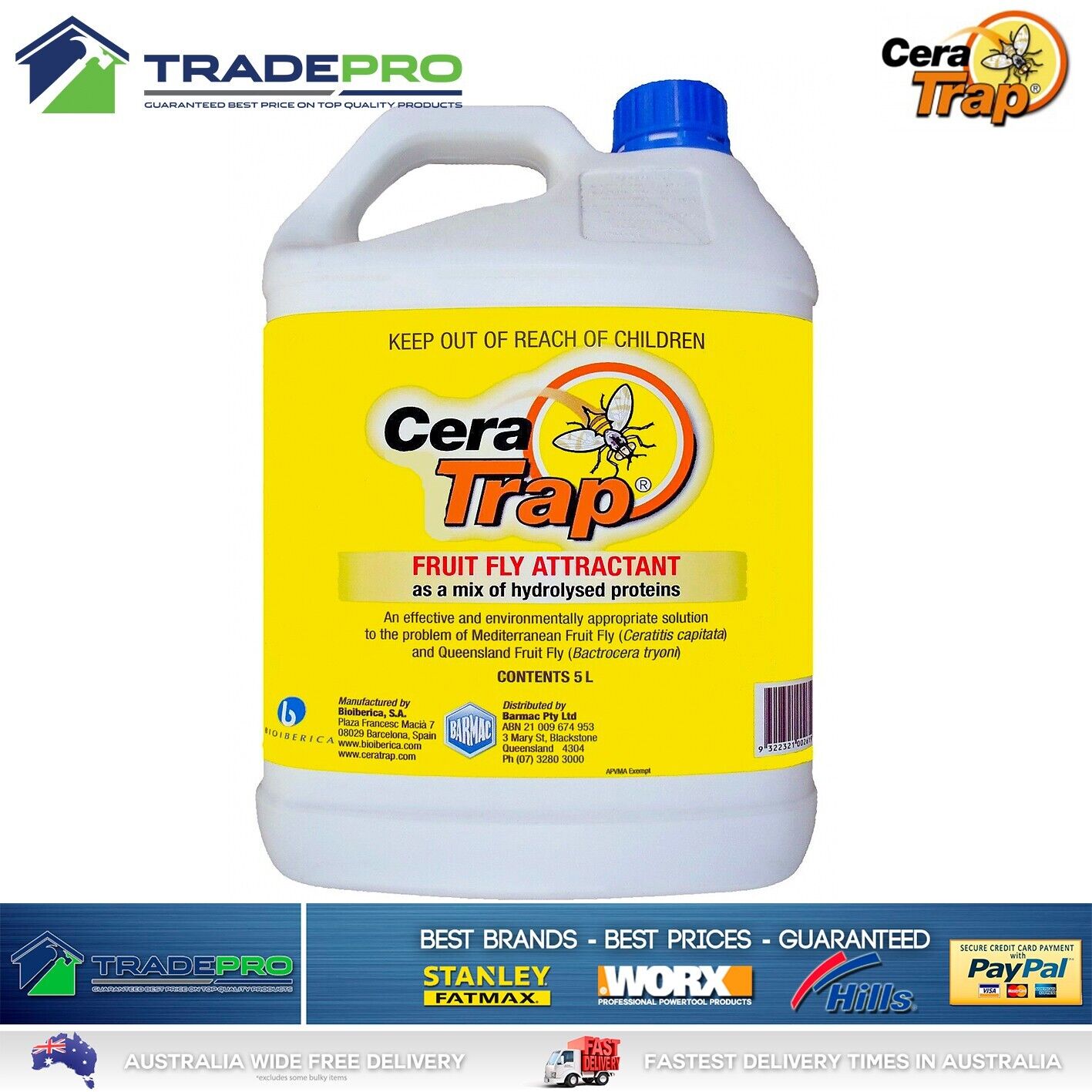 Fruit Fly Trap Refill 5L Cera Trap® Organic Fruitfly Catcher Attractant Liquid