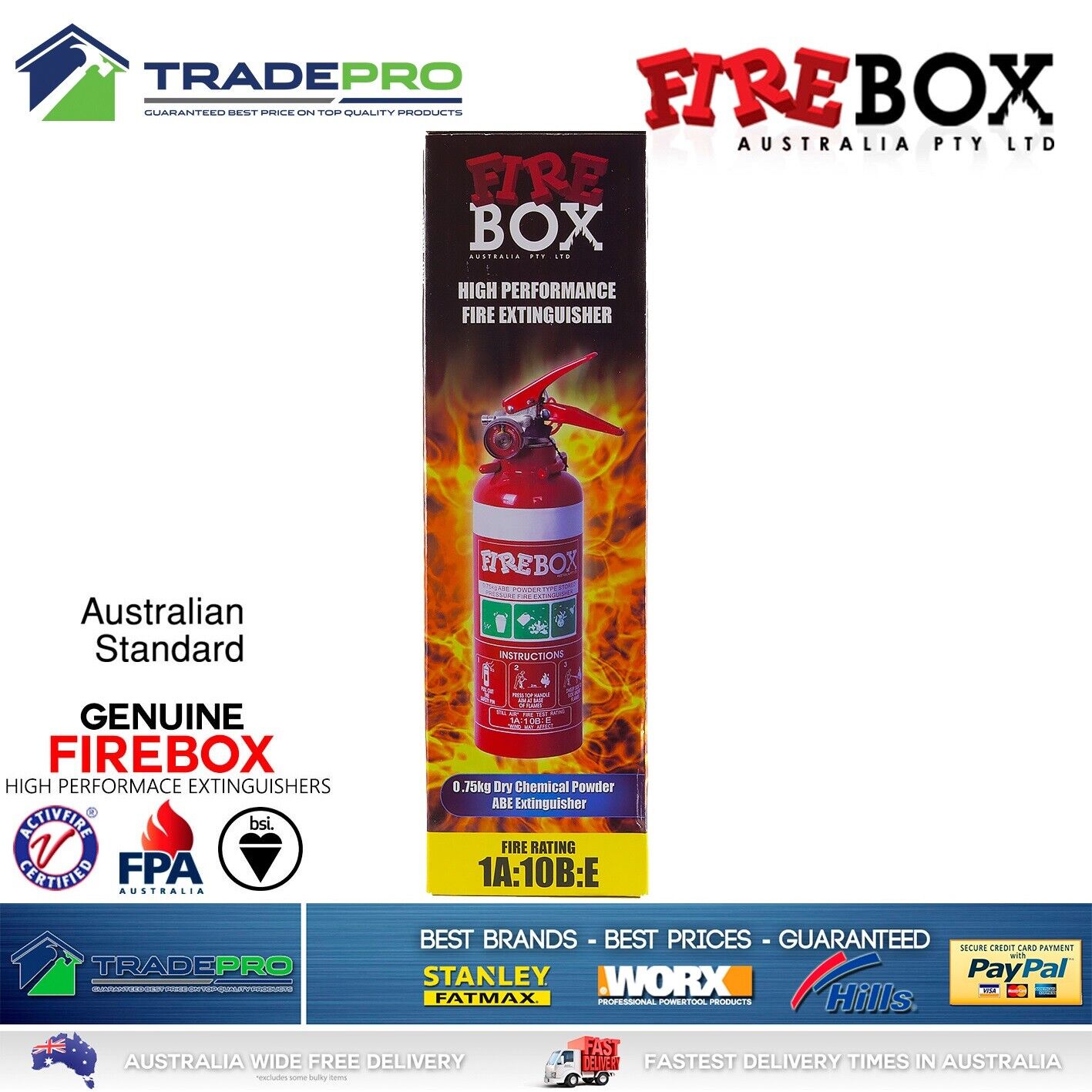 Fire Extinguisher .75kg ABE Dry Powder 750g & Bracket Car Boat Home Aust Approve