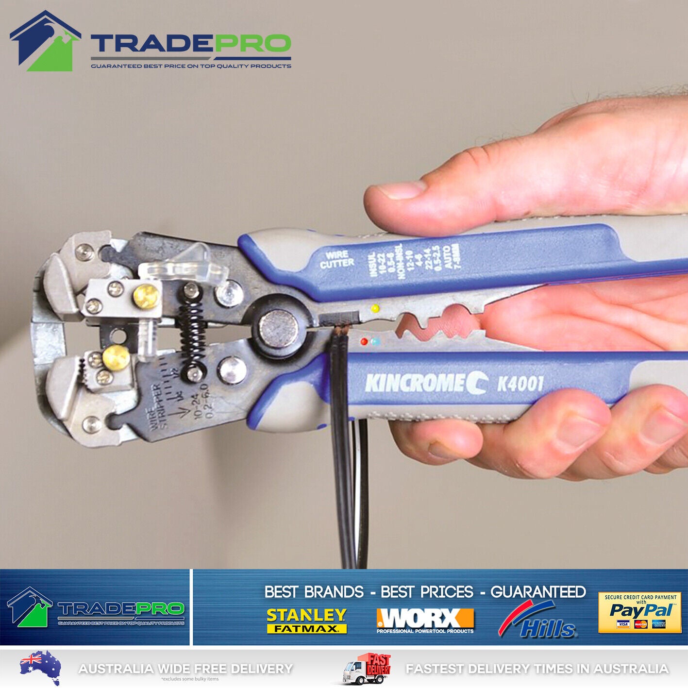 Automatic Wire Stripper Crimper Heavy Duty Kincrome Electrical 200mm Cutter PRO