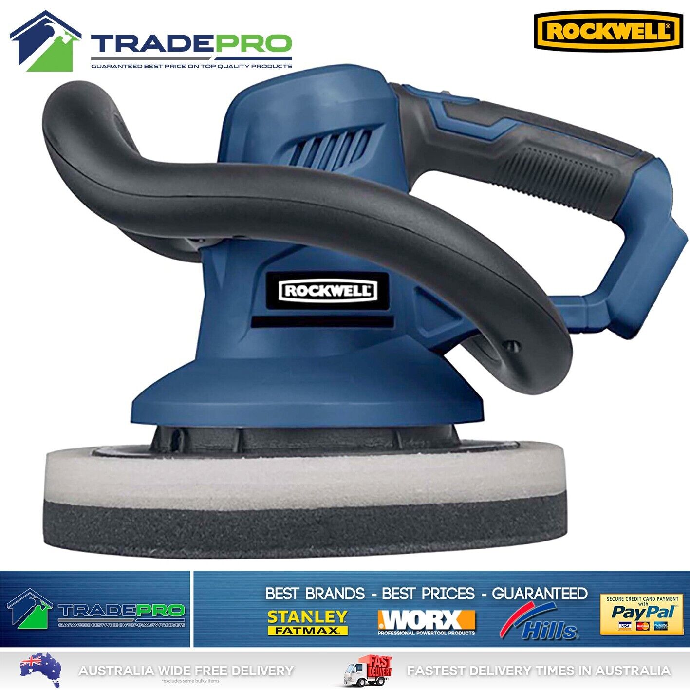 Polisher Buffer Sander 240mm Rockwell 18V Cordless Orbital Car Pad Skin Only PRO