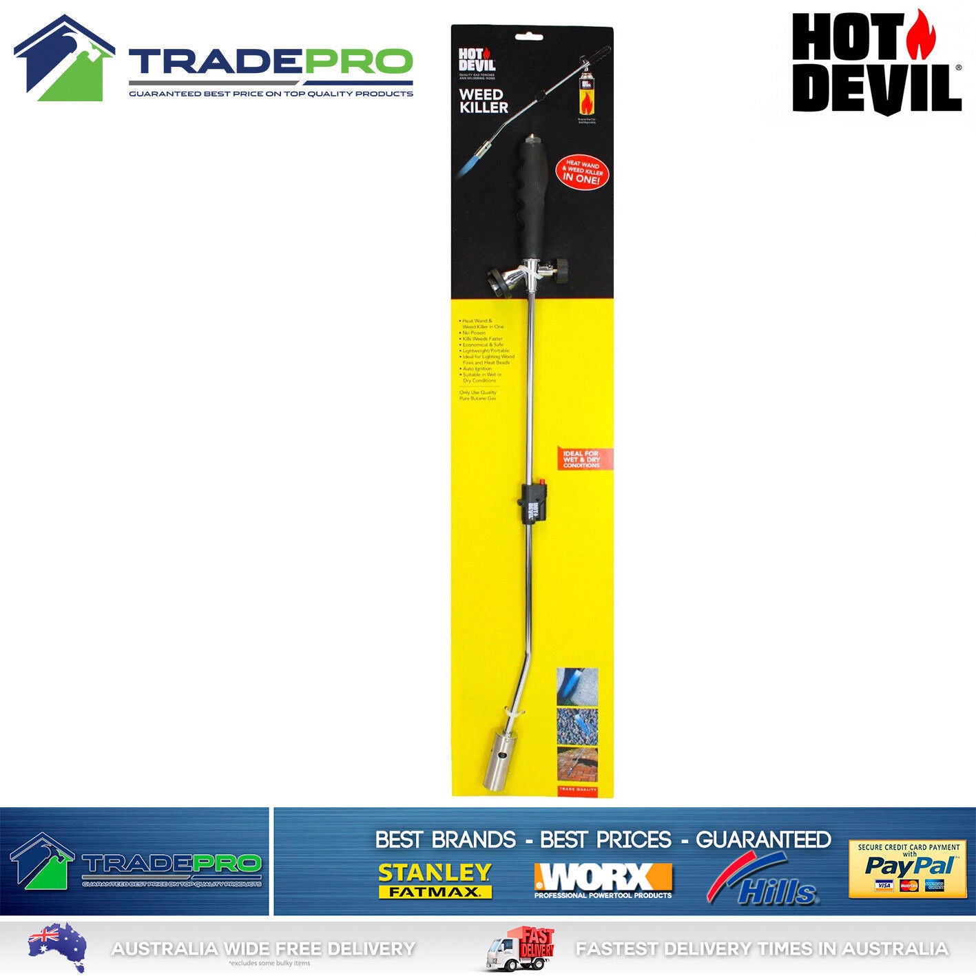 Weed Killer Hot Devil® PRO Grass Shrub Garden Kill Burner Kit Butane Gas Torch