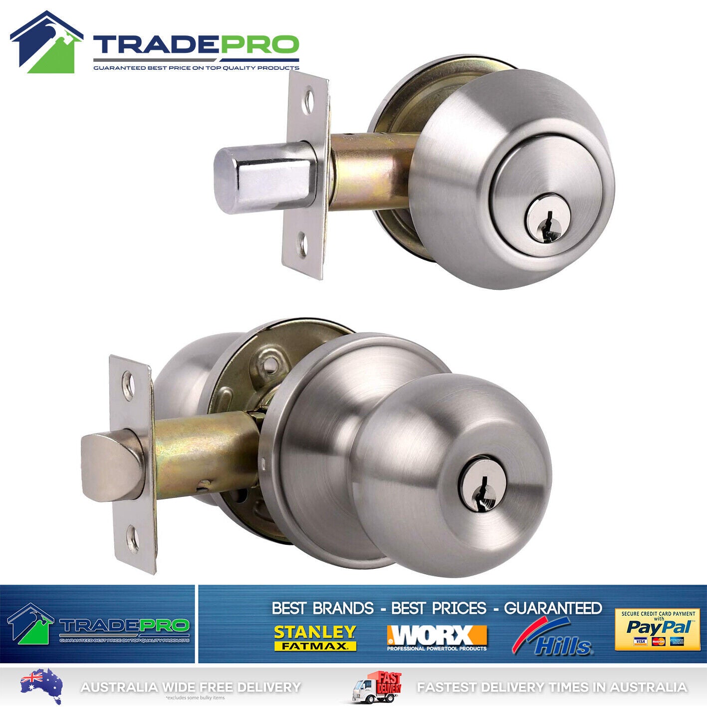 Door Lock Entrance Set Combo & Dead Bolt Kit Stainless Steel BuyRight® Knob Twin