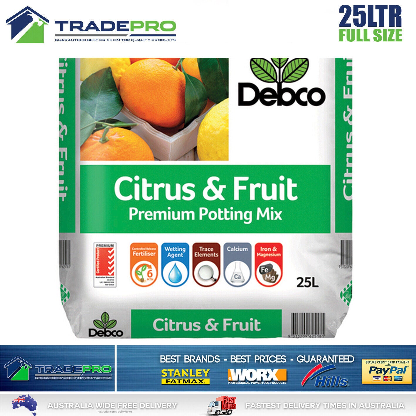 Debco 25L Citrus Fruit Premium Potting Planting Mix Fertiliser Tub Garden Soil