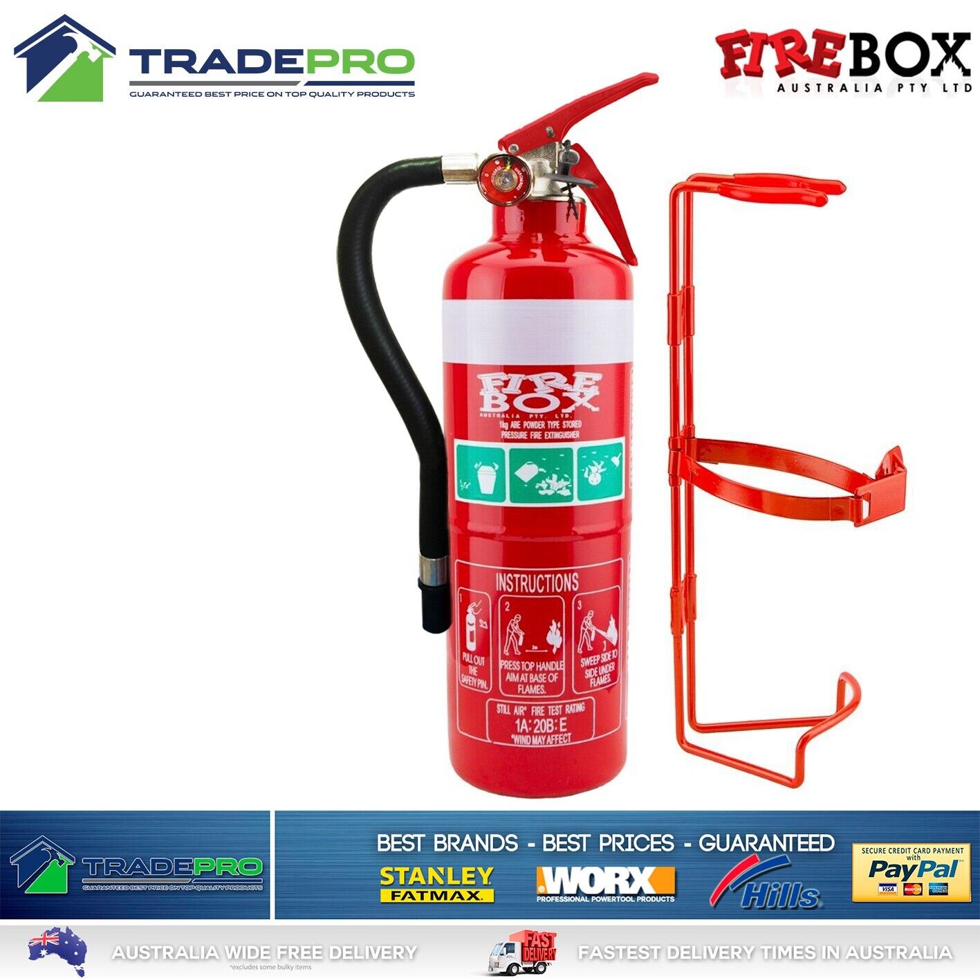 Fire Extinguisher 1kg ABE Dry Powder 1kg Hose & Bracket Car Boat Home Aust App