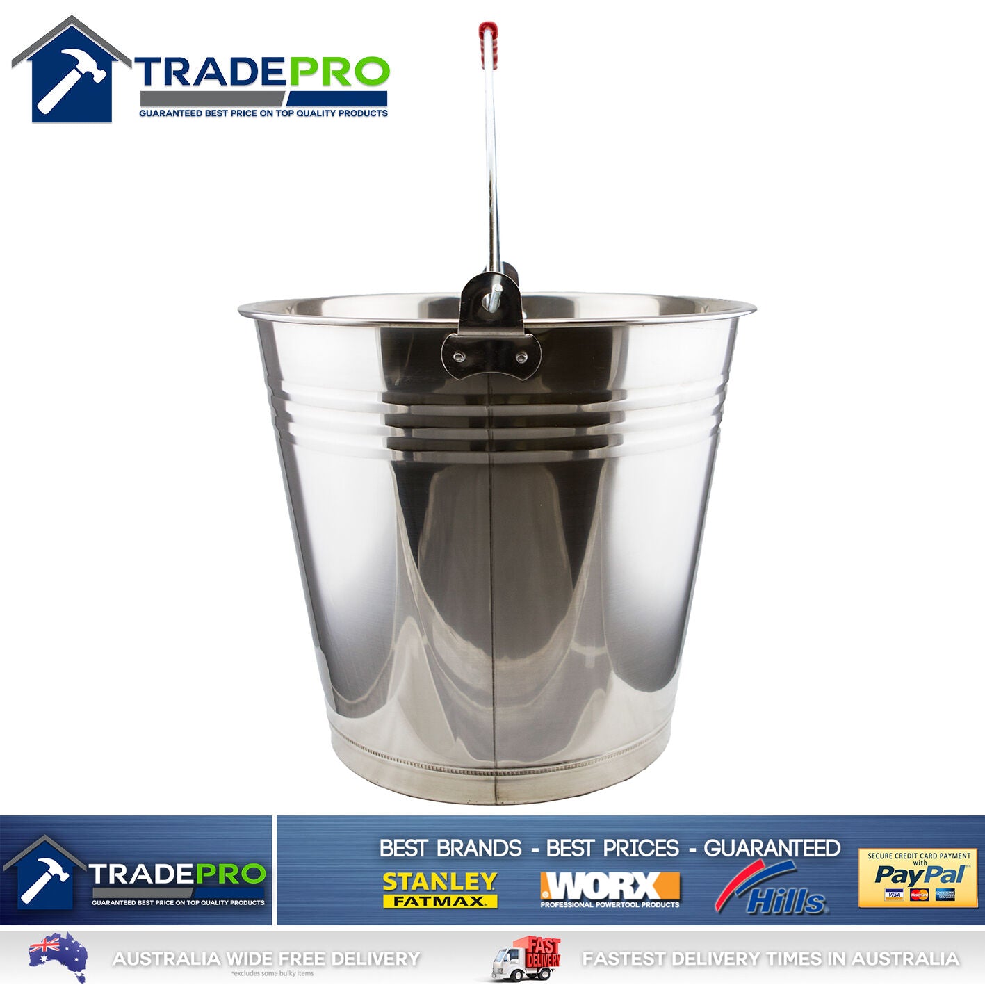 Stainless Steel Bucket with Handle 12Ltr Heavy Duty Quality 12L Marine Pail