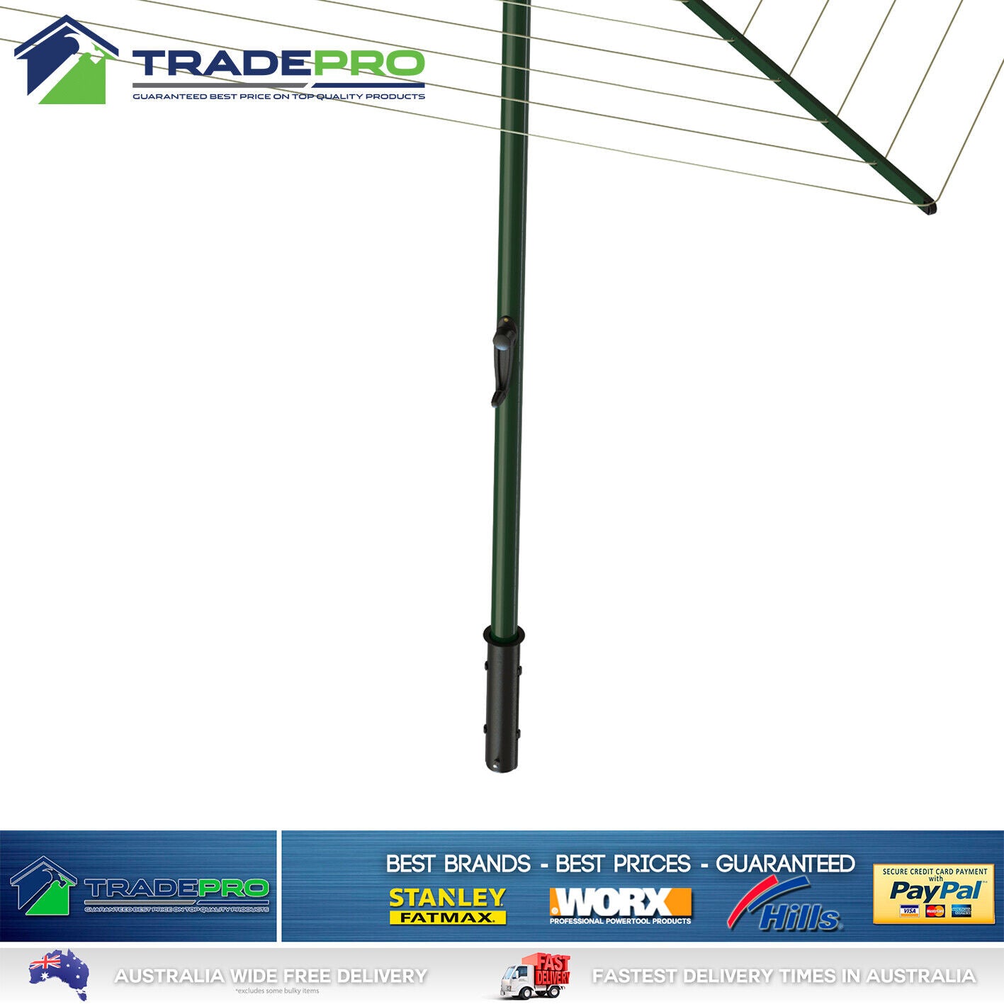 Clothesline Rotary 40 Hoist Everyday Folding Fold Down Clothes Line 40Mtr Green