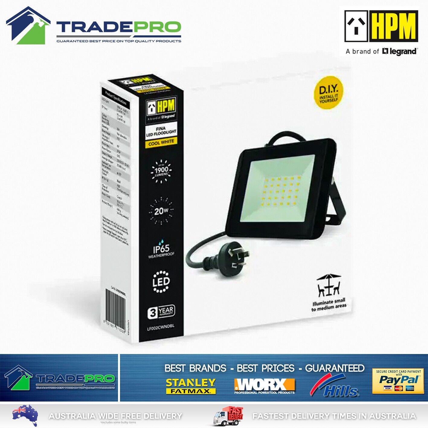 HPM LED Light Slim Fina Black 10W Sensor Outdoor Flex Plug Weather PRO
