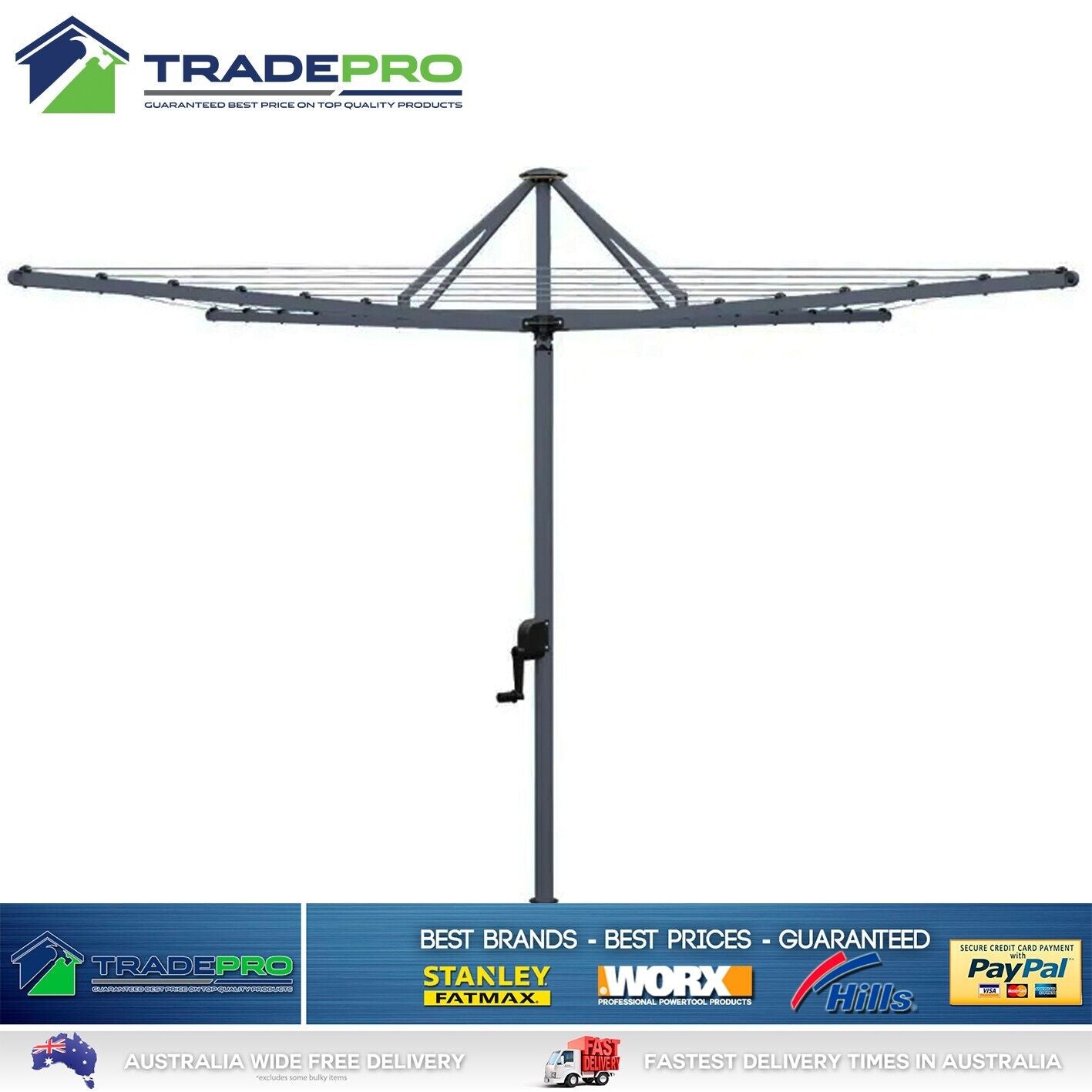 Clothesline Rotary 42 Hoist Everyday Folding Fold Down Clothes Line 42Mtr Grey