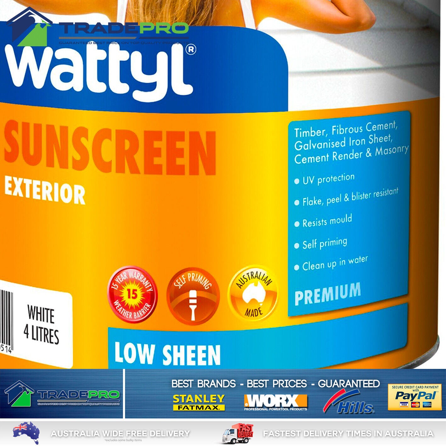Paint White 4L Wattyl Premium EXT & INT Low Sheen FREE TINTING Solar W Solagard