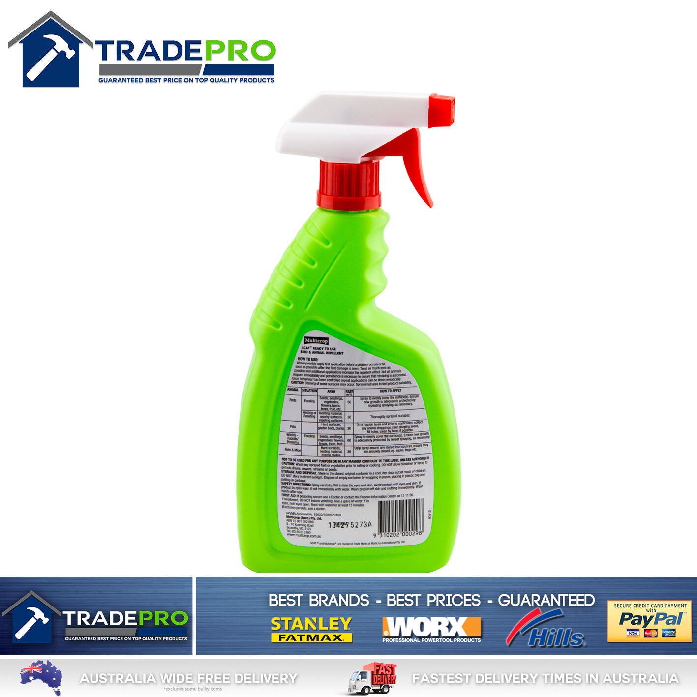 Scat Bird And Animal Repellent 750ml RTU Dog Cat Possum Vermin Deterrent PetSafe