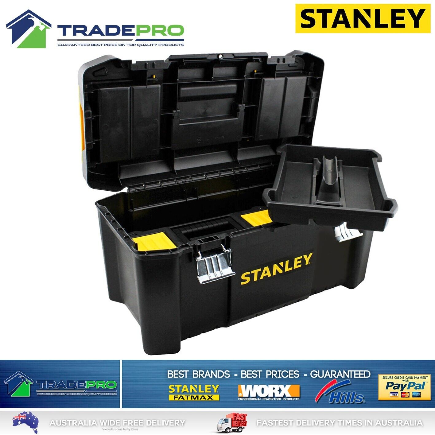 Stanley® Tool Chest Box 48cm Lockable Storage Toolbox Metal Latches & Orgainiser