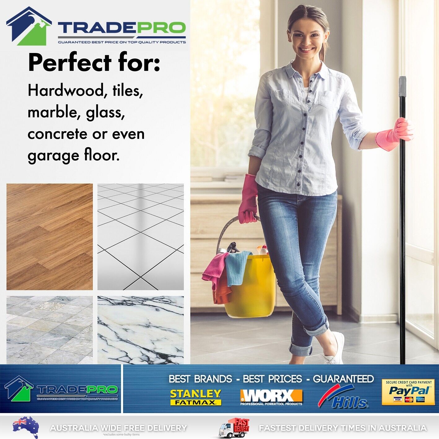 Floor Squeegee 600mm Foam Neoprene Blade & Handle for Grout & Tile 60cm Broom