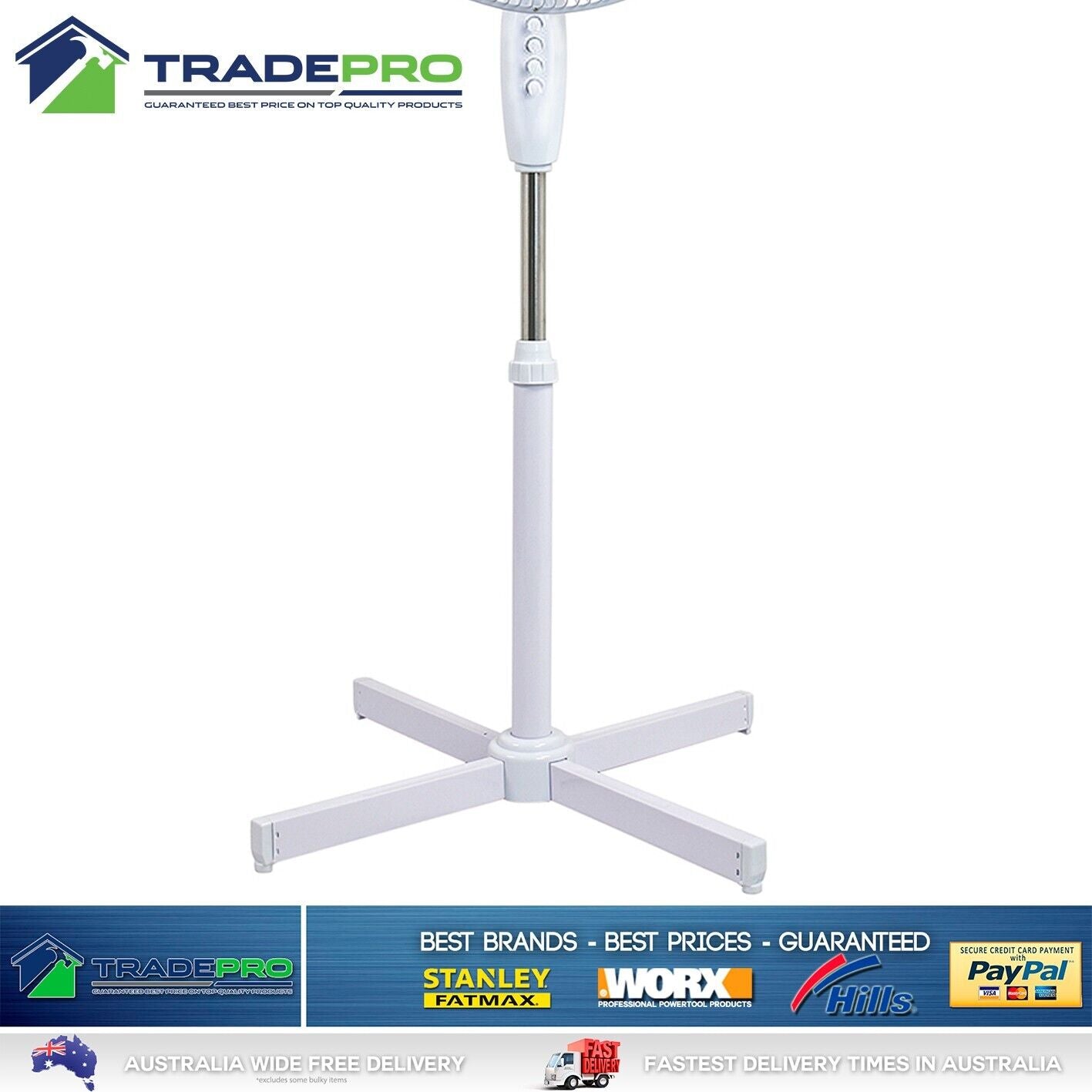 Pedestal Fan 40cm 16" White 3 Speed Adjust Height Oscillation & Tilt