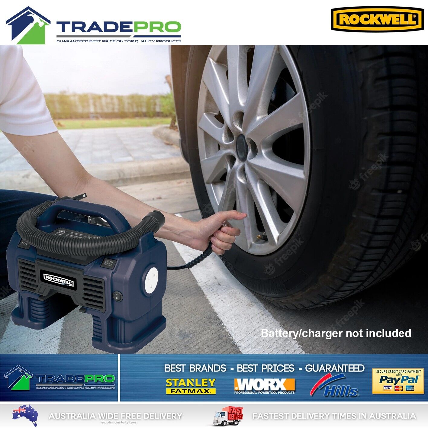 Tyre Inflator Deflator Air Compressor Pump Rockwell 18V Cordless Skin Car PRO