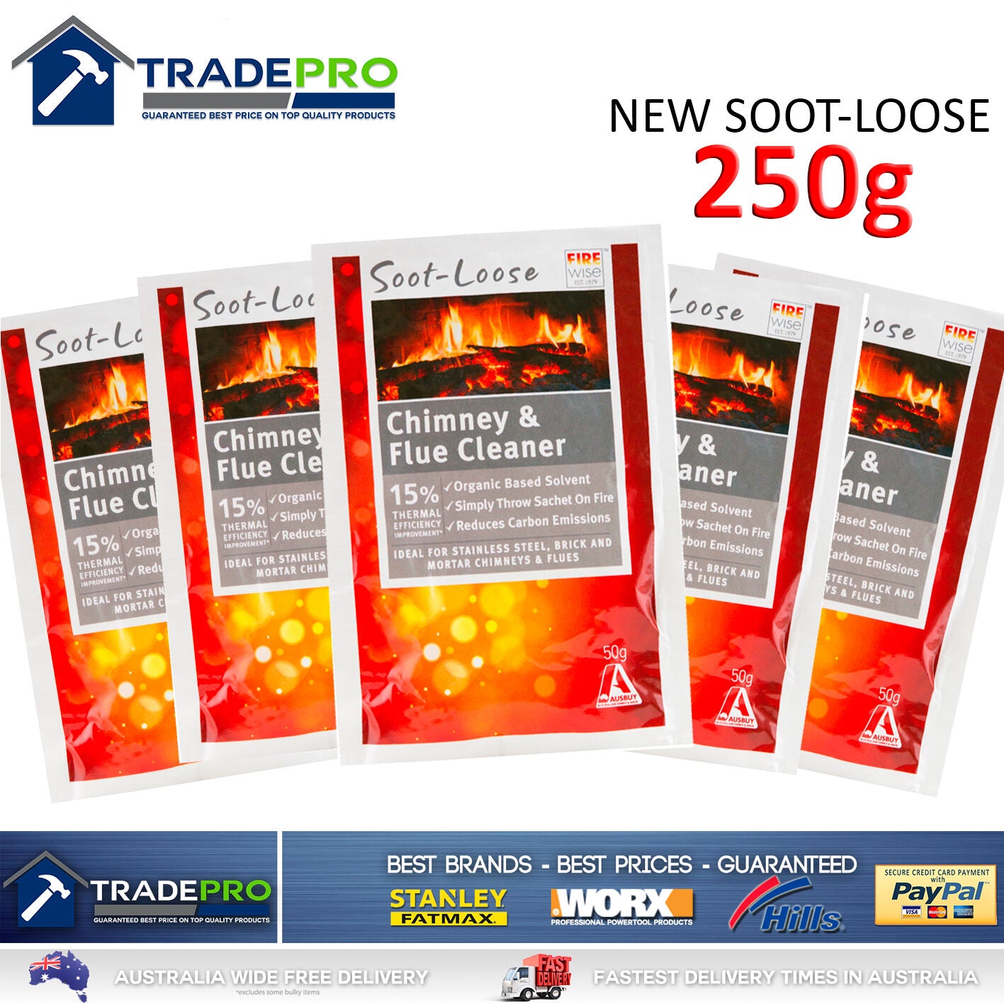 Soot Loose Chimney Flue Fire Cleaner 250g NEW Genuine Rubbedin Fireplace Clean